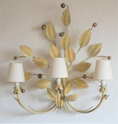 Pair of Large Iron Handcrafted Foliage Three-Light Wall Sconces, 1960s