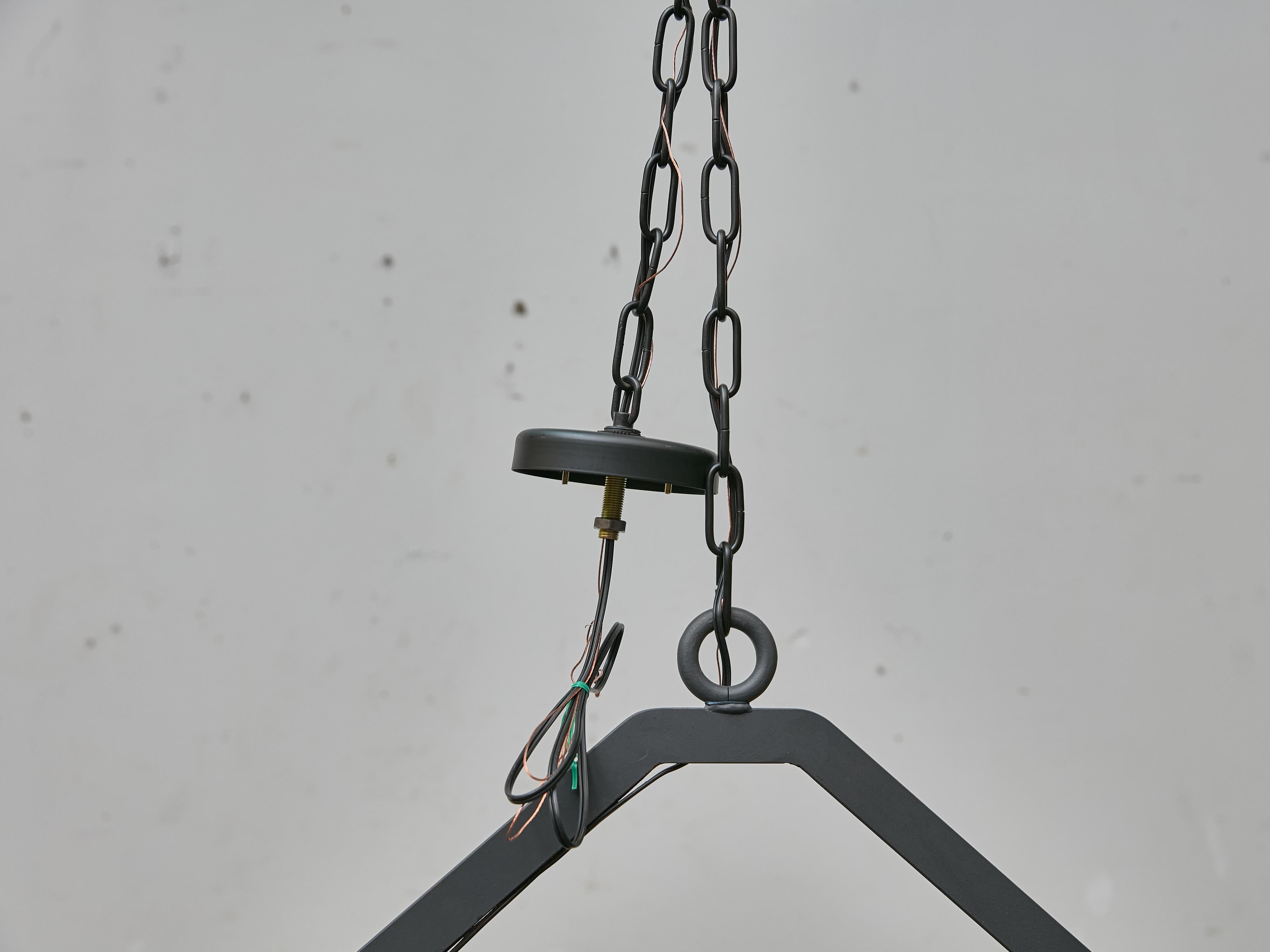 Pair of Large Iron Lanterns with Four Lights and Architectural Design For Sale 2