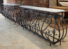 Pair of Large Iron & Marble French Console Tables