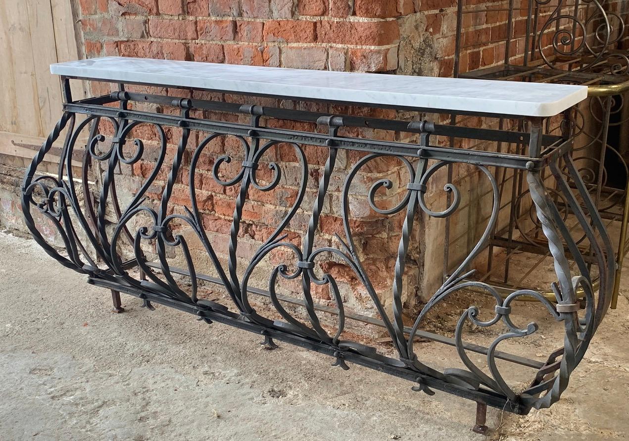 20th Century Pair of Large Iron & Marble French Console Tables