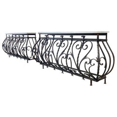 Pair of Large Iron 
Marble French Console Tables