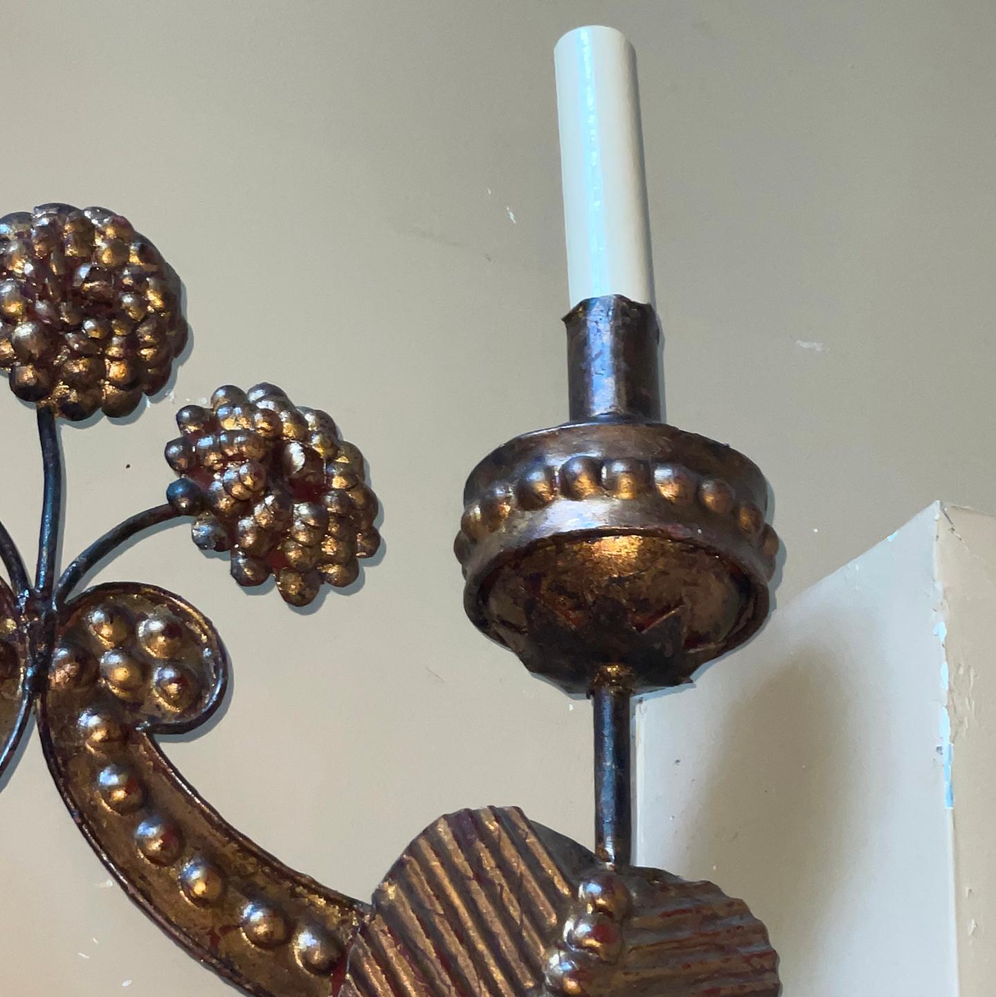 Gilt Pair of Large Iron Sconces For Sale