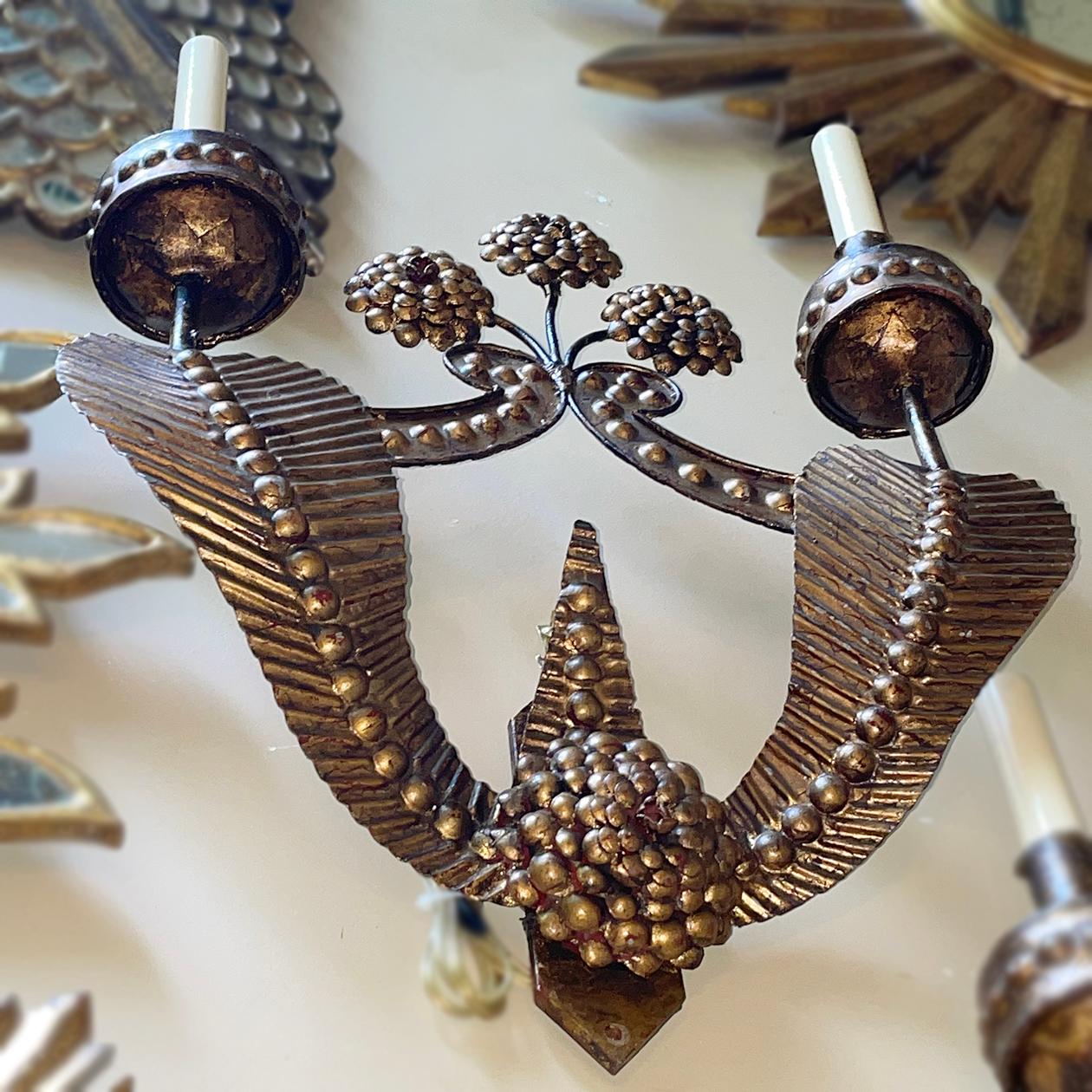 Mid-20th Century Pair of Large Iron Sconces For Sale