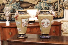 Pair of Large Ironstone Vases with Dragon Detail by Fenton Stone Works