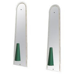 Pair of Large Italian 1950s Wall Mirrored Sconces with Dark Green Shades