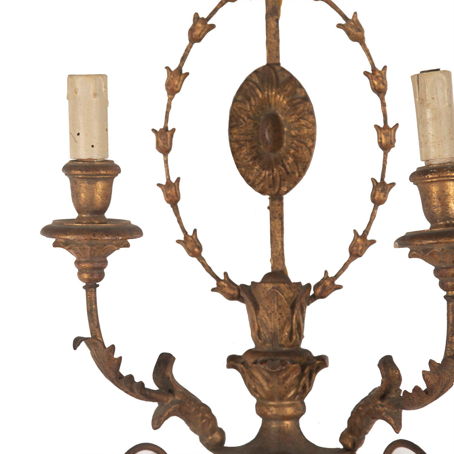 Metal Pair of Large Italian 19th Century Wall Lights