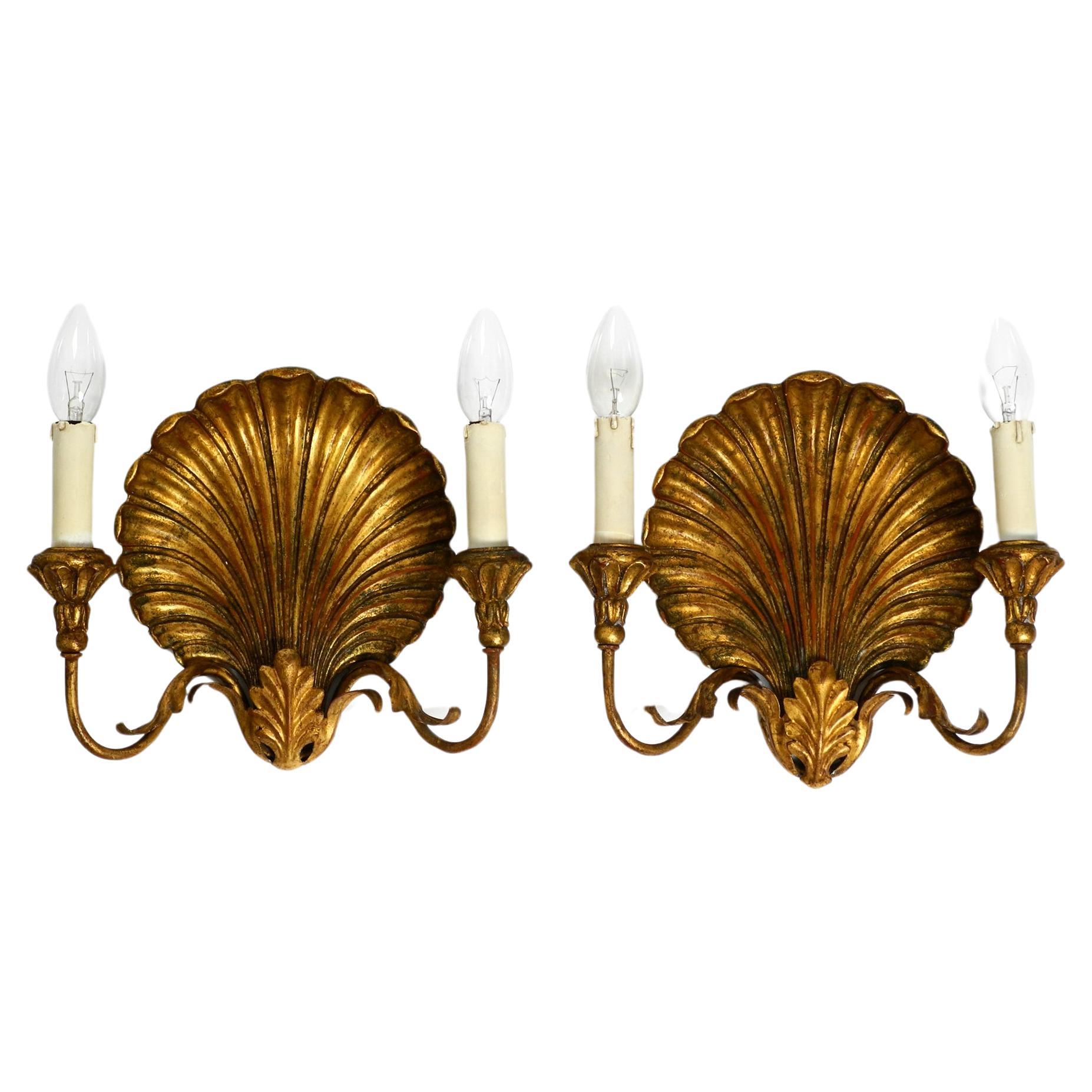 Pair of large Italian 2-armed Mid Century "shell" wall lamps by Palladio For Sale