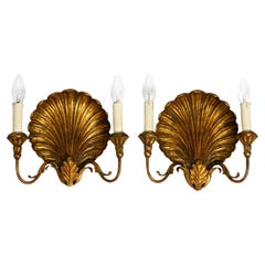 Pair of large Italian 2-armed Mid Century "shell" wall lamps by Palladio