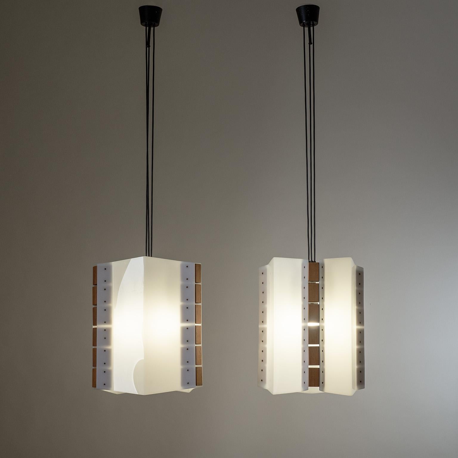 Pair of Large Italian Acrylic and Teak Pendants, 1960s For Sale 6