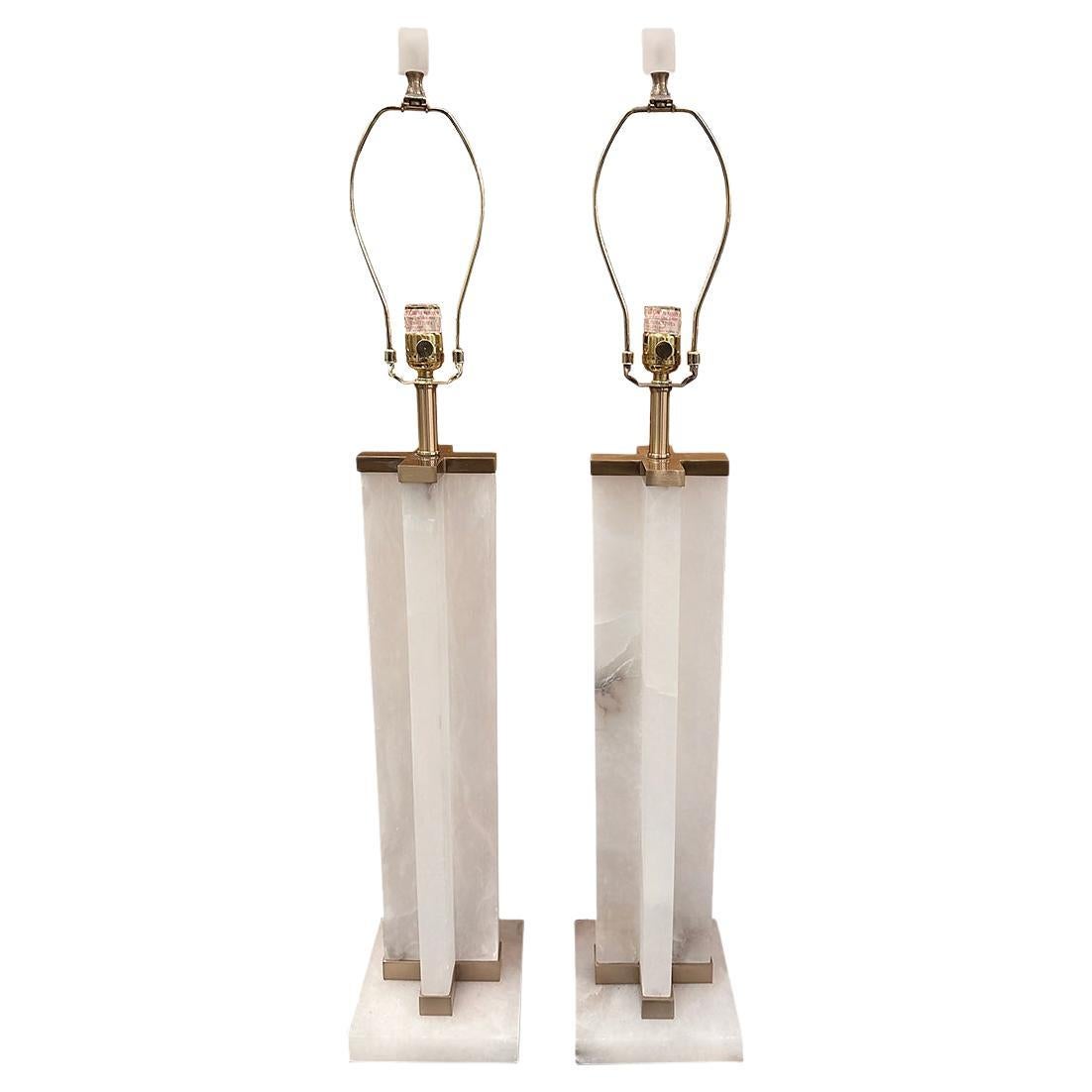 Coppia di grandi lampade italiane in alabastro