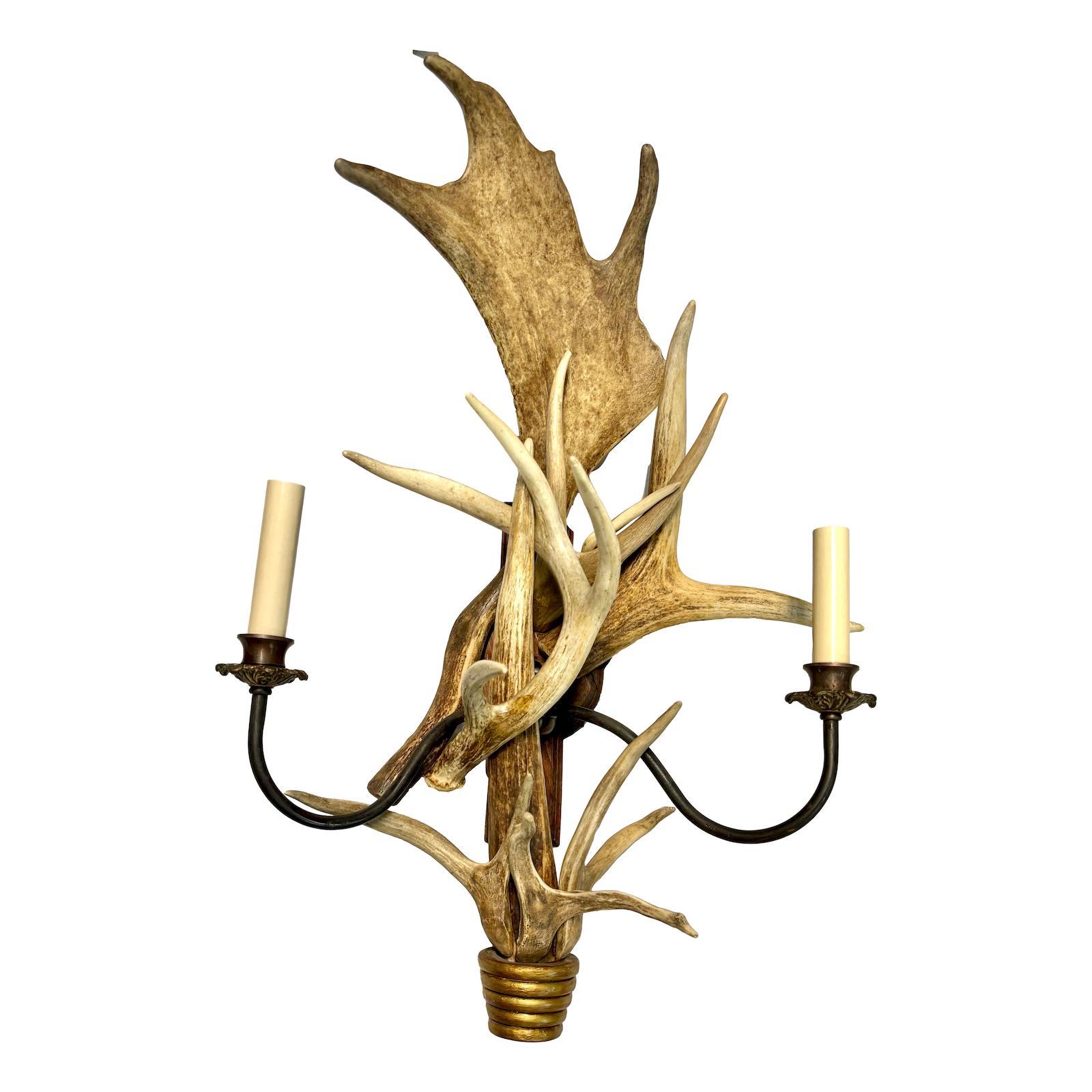 Mid-20th Century Pair of large Italian Antler Sconces For Sale