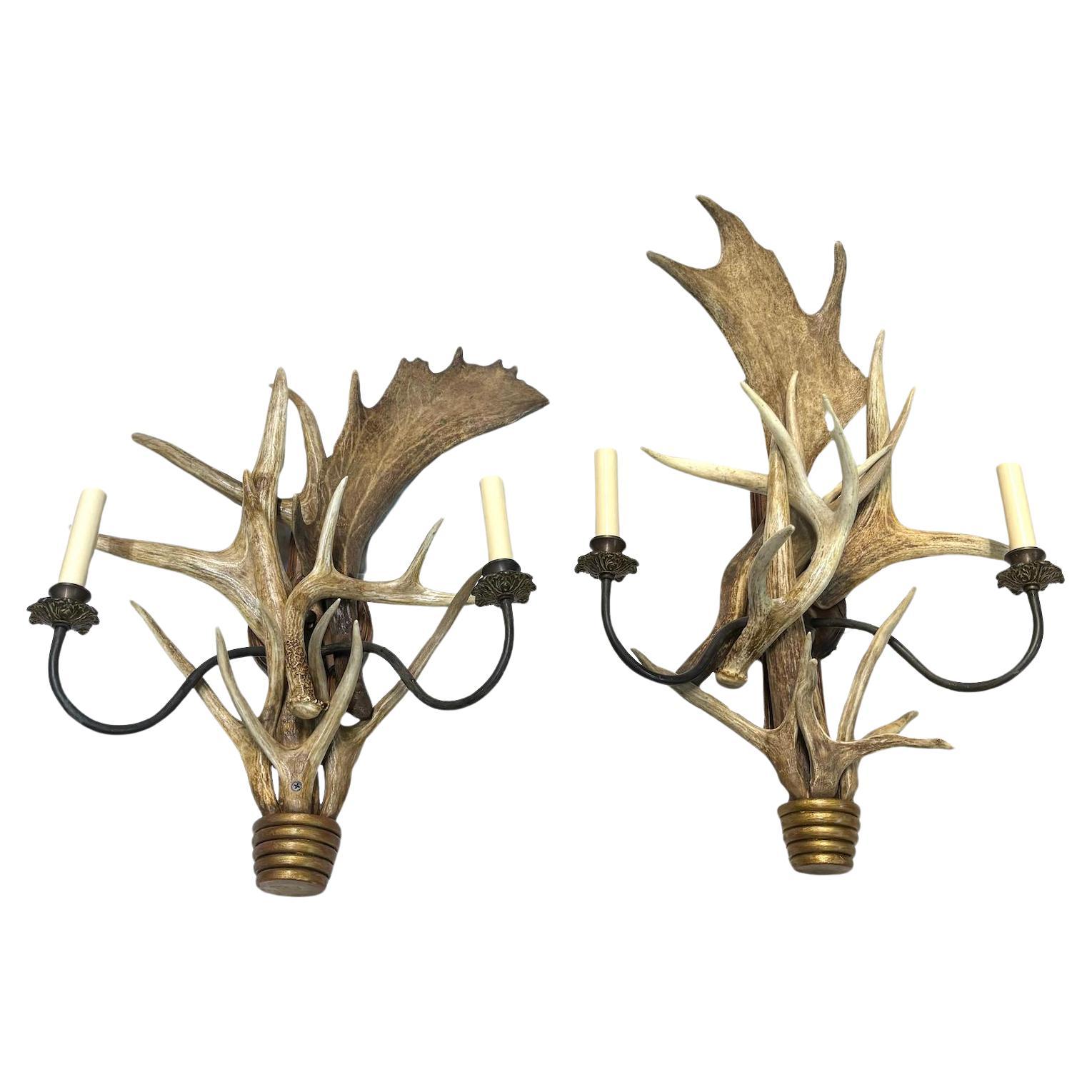 Pair of large Italian Antler Sconces For Sale
