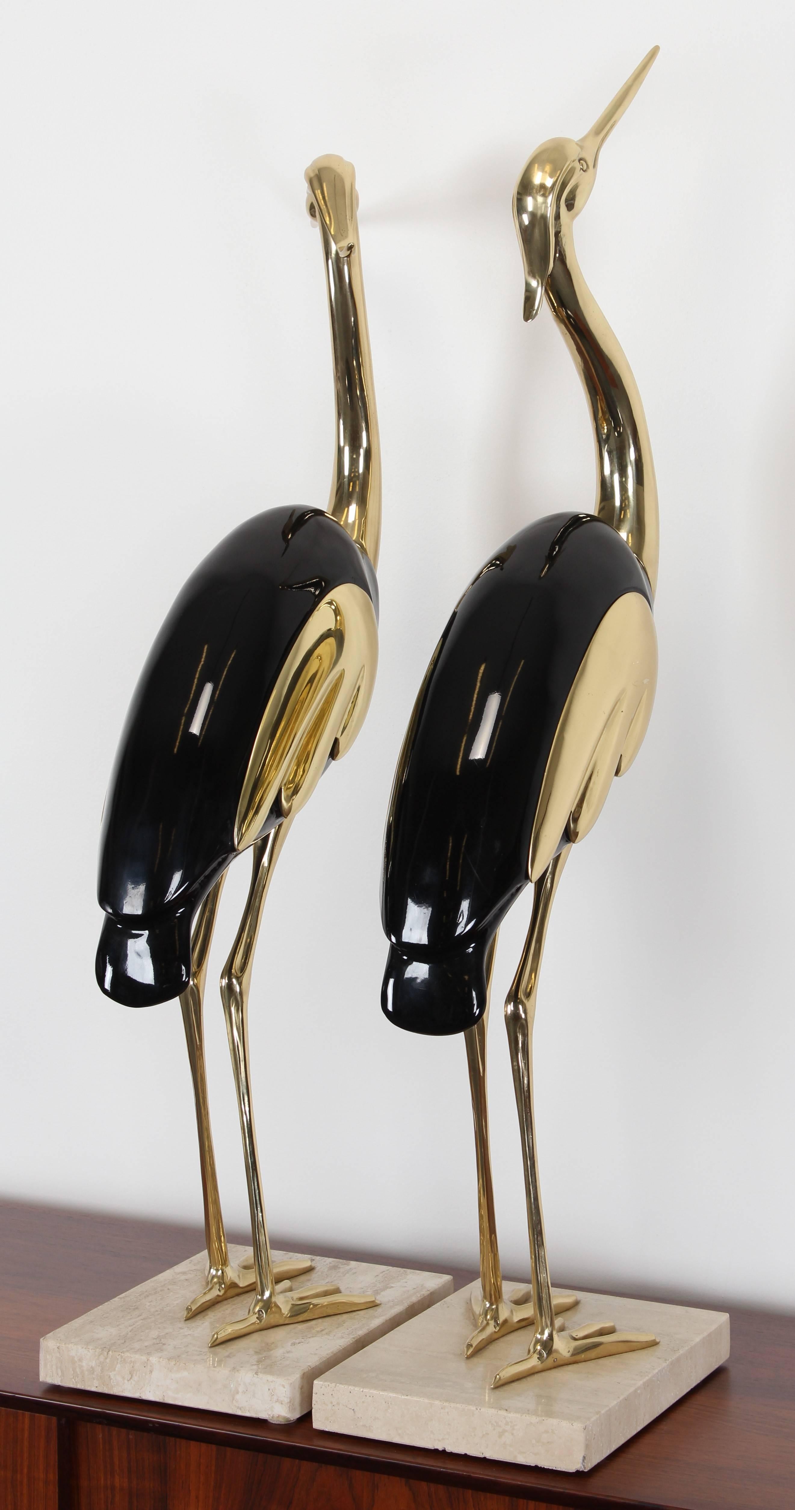 Pair of Large Italian Antonio Pavia Style Cranes or Egrets on Marble Base, 1980s 3