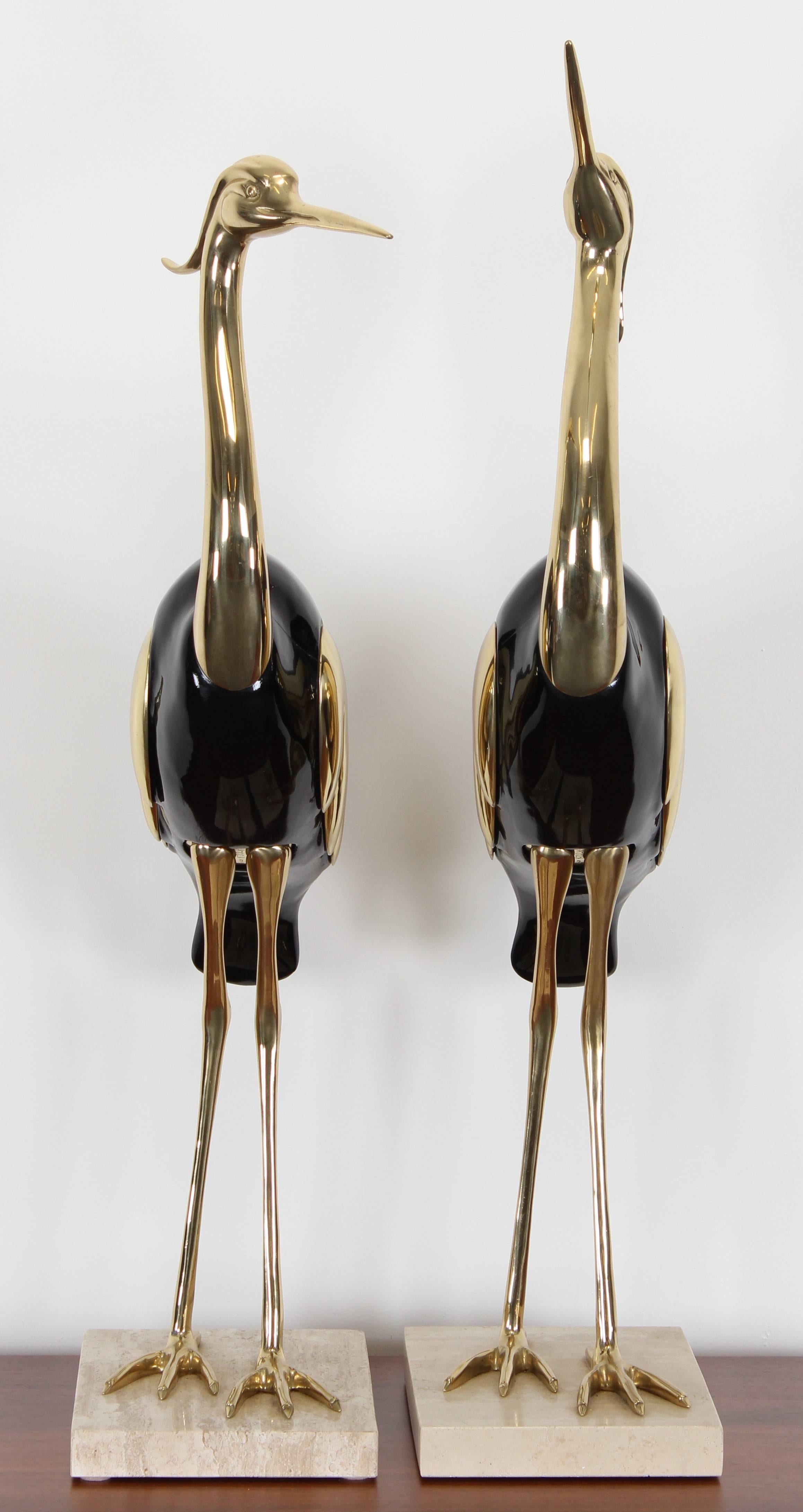Late 20th Century Pair of Large Italian Antonio Pavia Style Cranes or Egrets on Marble Base, 1980s