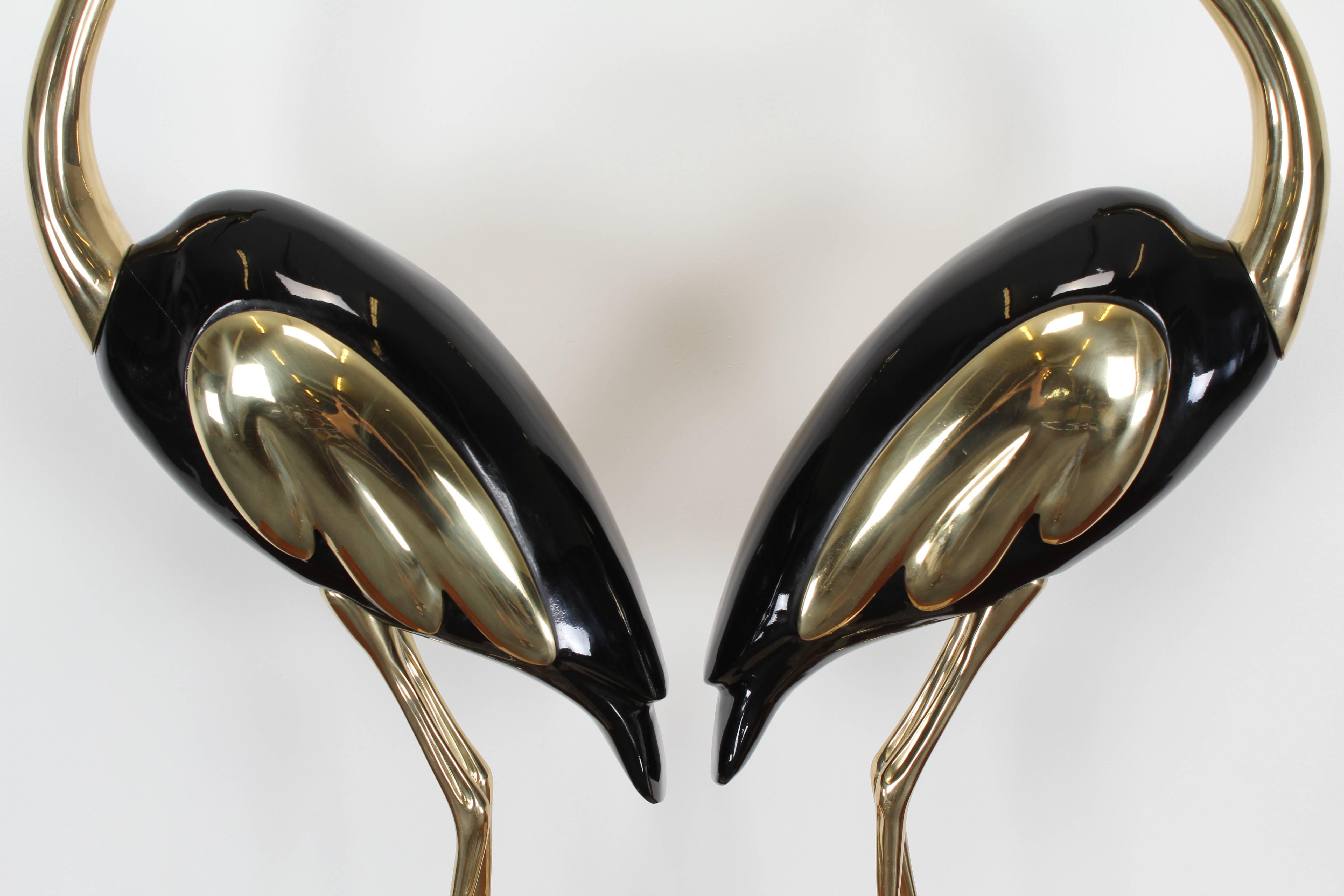 Pair of Large Italian Antonio Pavia Style Cranes or Egrets on Marble Base, 1980s 1