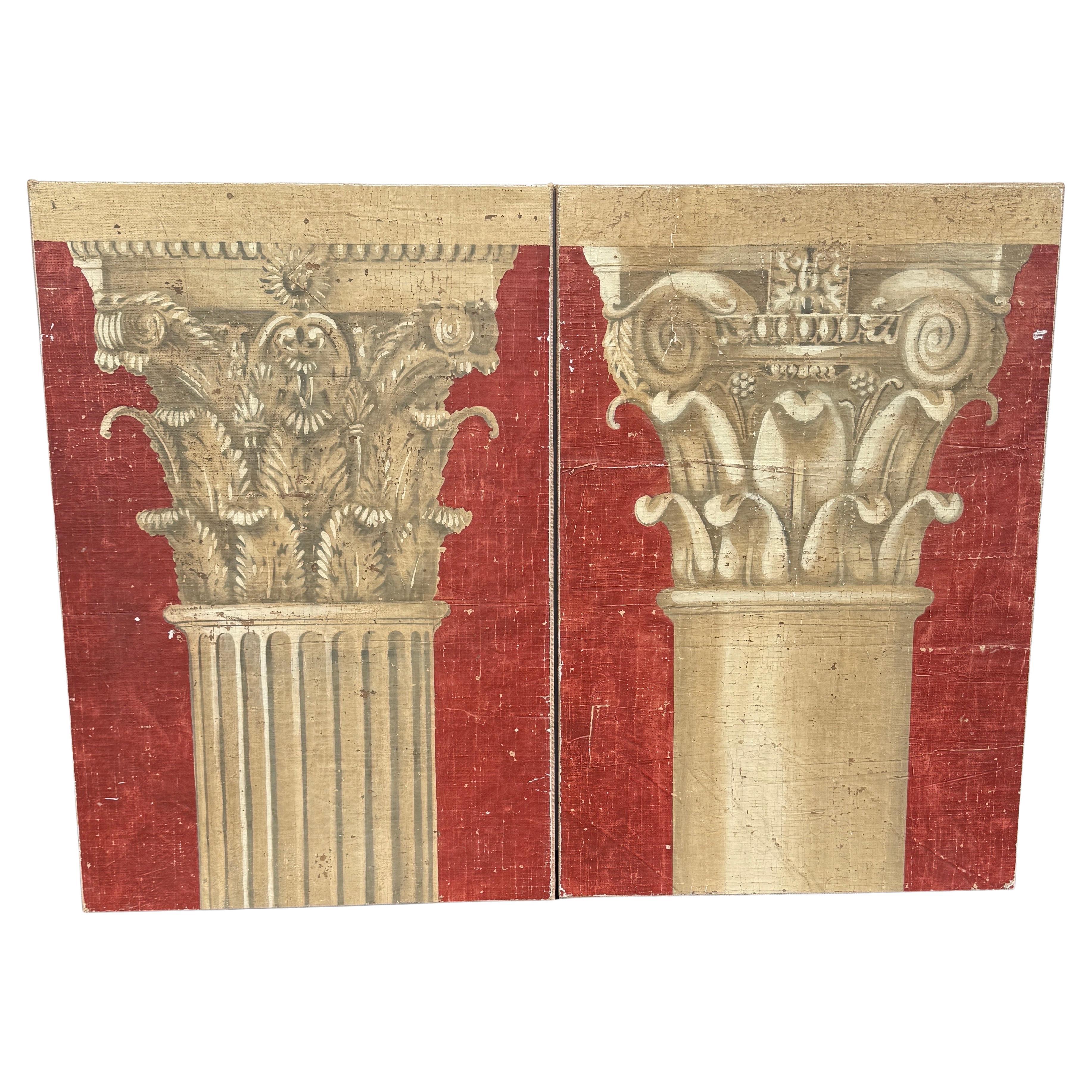 Paar große italienische architektonische Säulen-Wandtafel-Kunstwerke