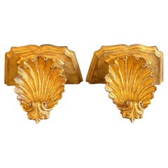 Pair of Large Italian Architectural Gilt Wall Shelves Brackets, Italy