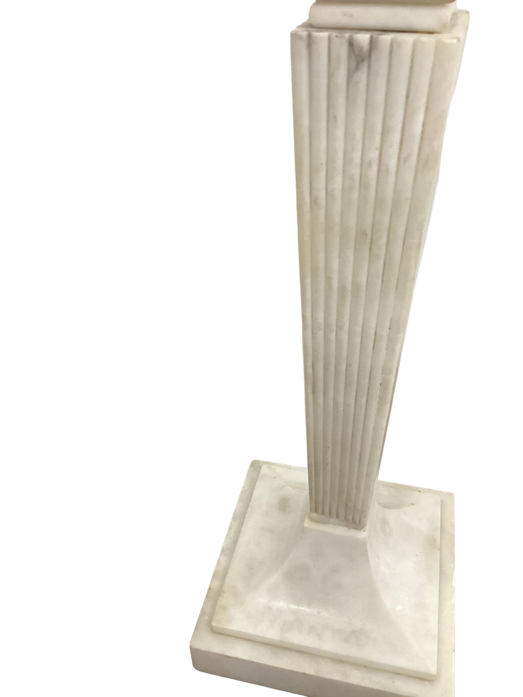Pair of Large Italian Art Deco Alabaster Reeded Column Lamps  For Sale 2