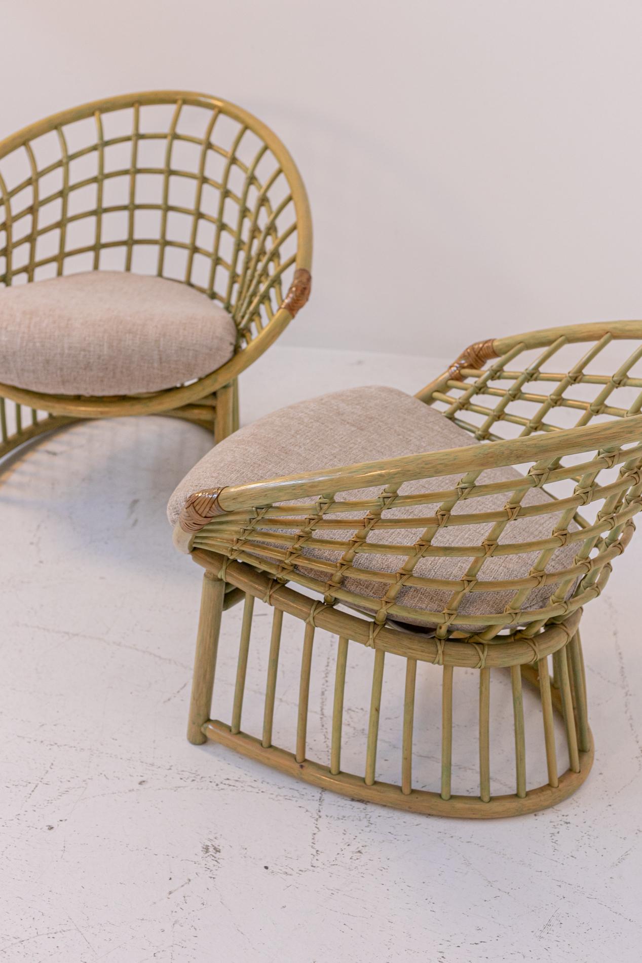 Pair of Large Italian Bamboo and Rattan Armchairs 4