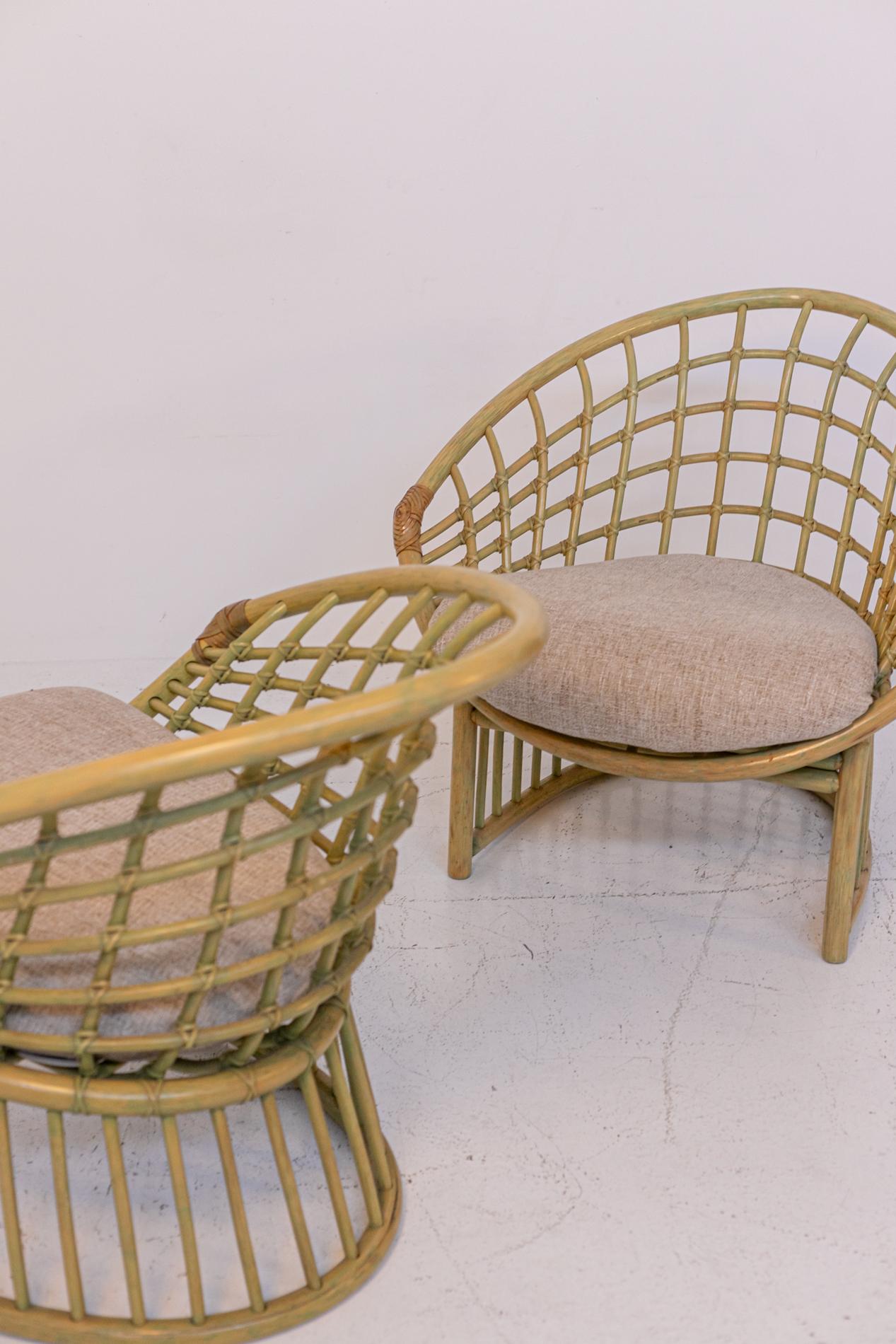 Pair of Large Italian Bamboo and Rattan Armchairs 12