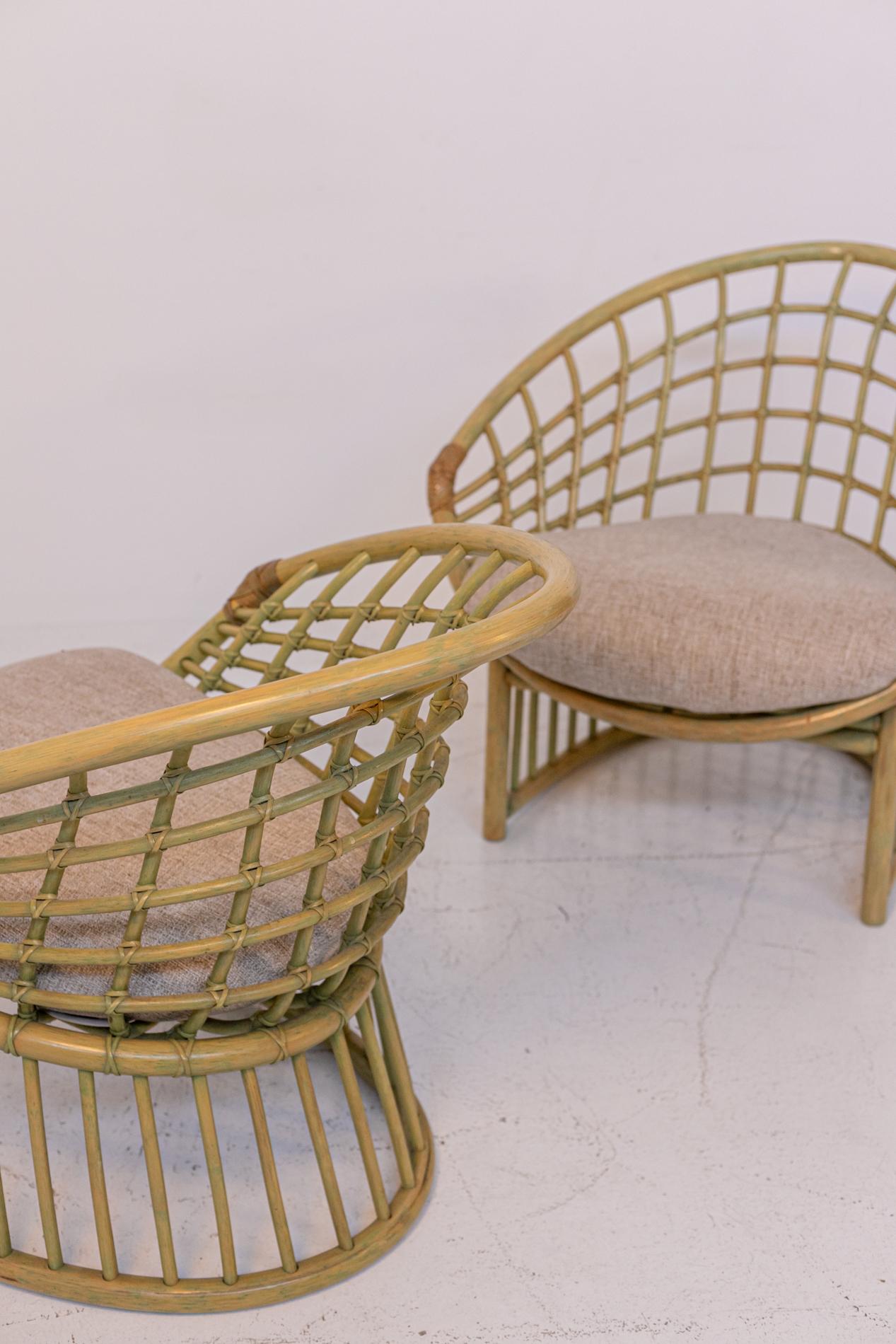Pair of Large Italian Bamboo and Rattan Armchairs 13
