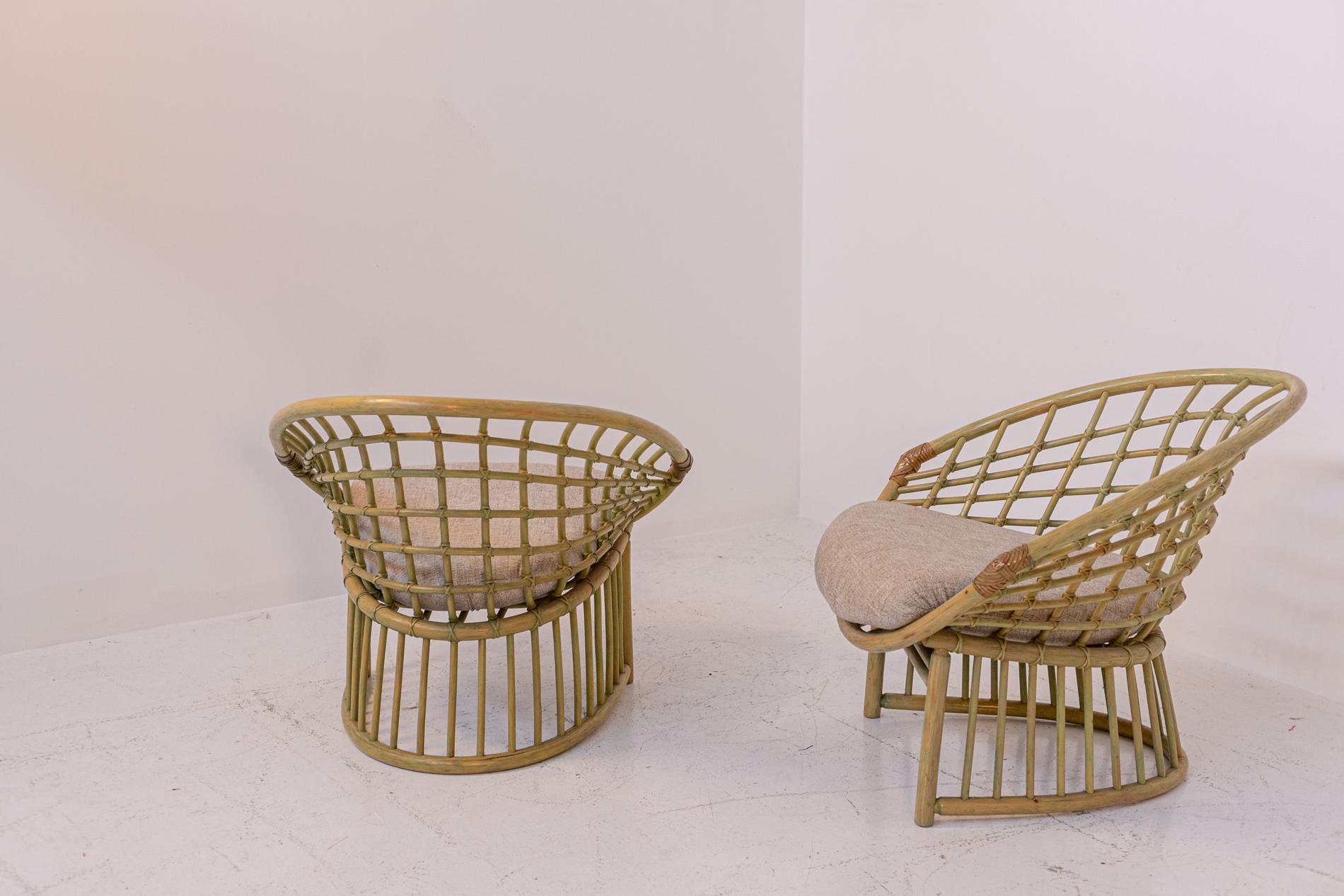 Pair of Large Italian Bamboo and Rattan Armchairs 14