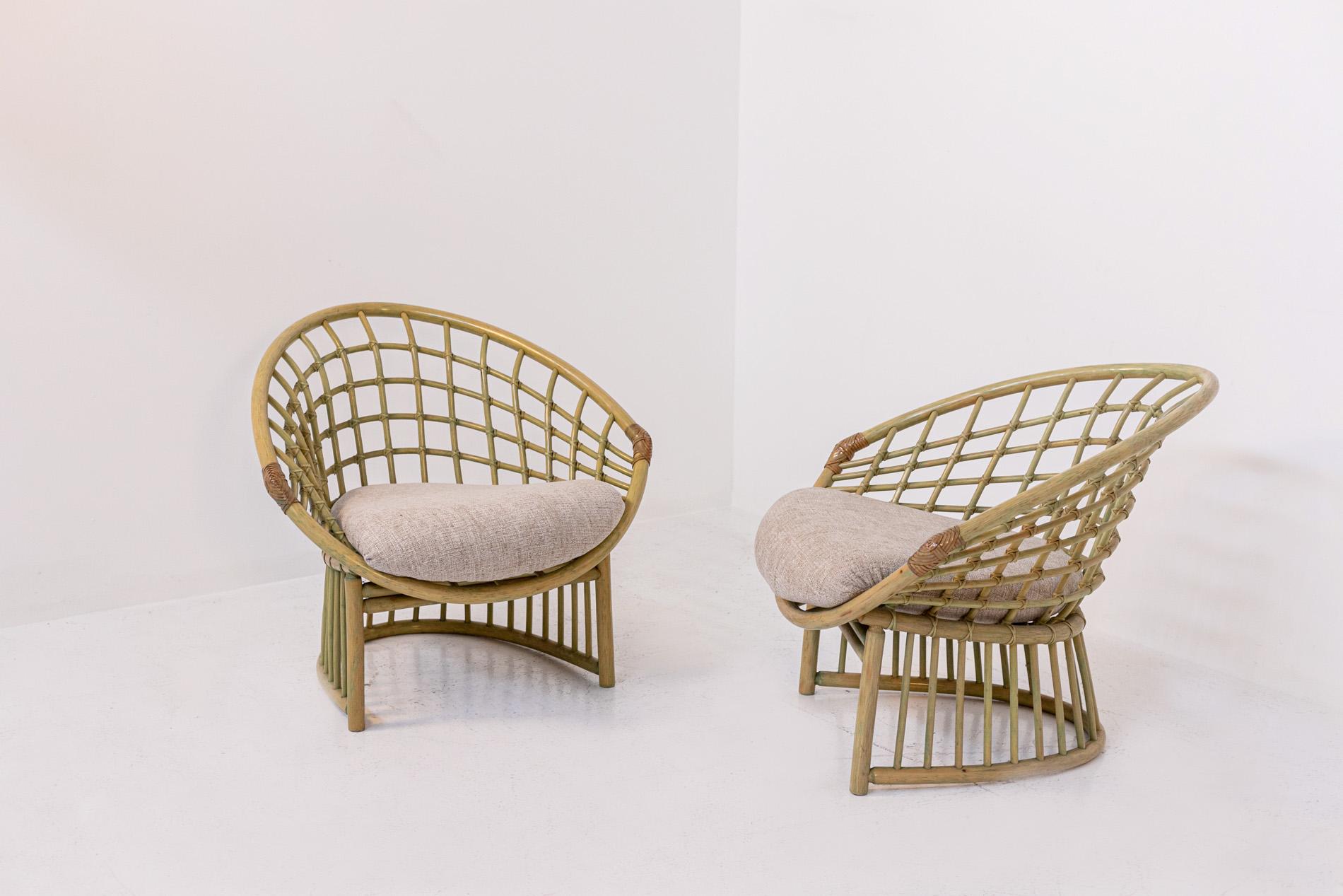 Paire de grands fauteuils italiens en bambou et rotin Bon état - En vente à Milano, IT