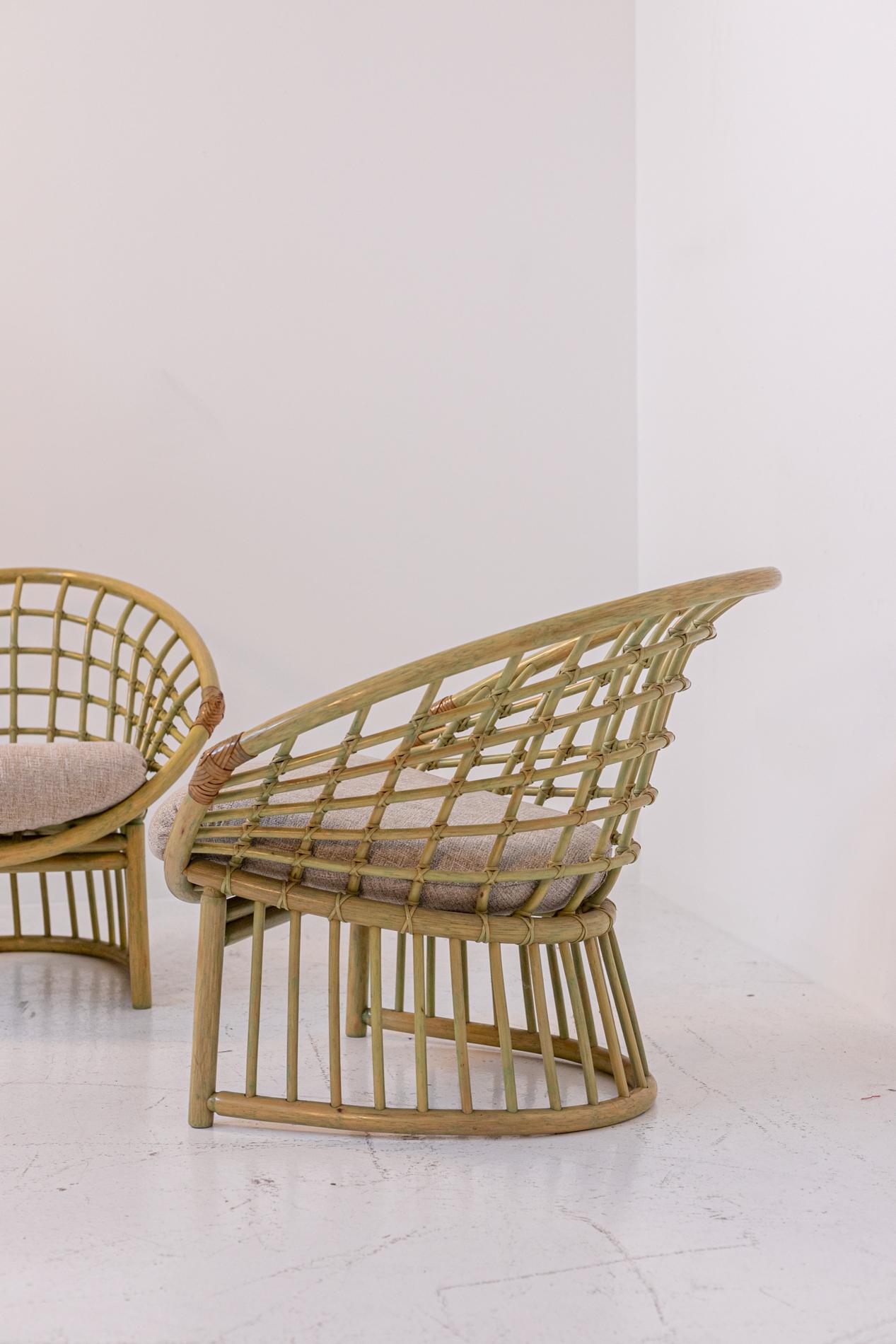 Pair of Large Italian Bamboo and Rattan Armchairs 2