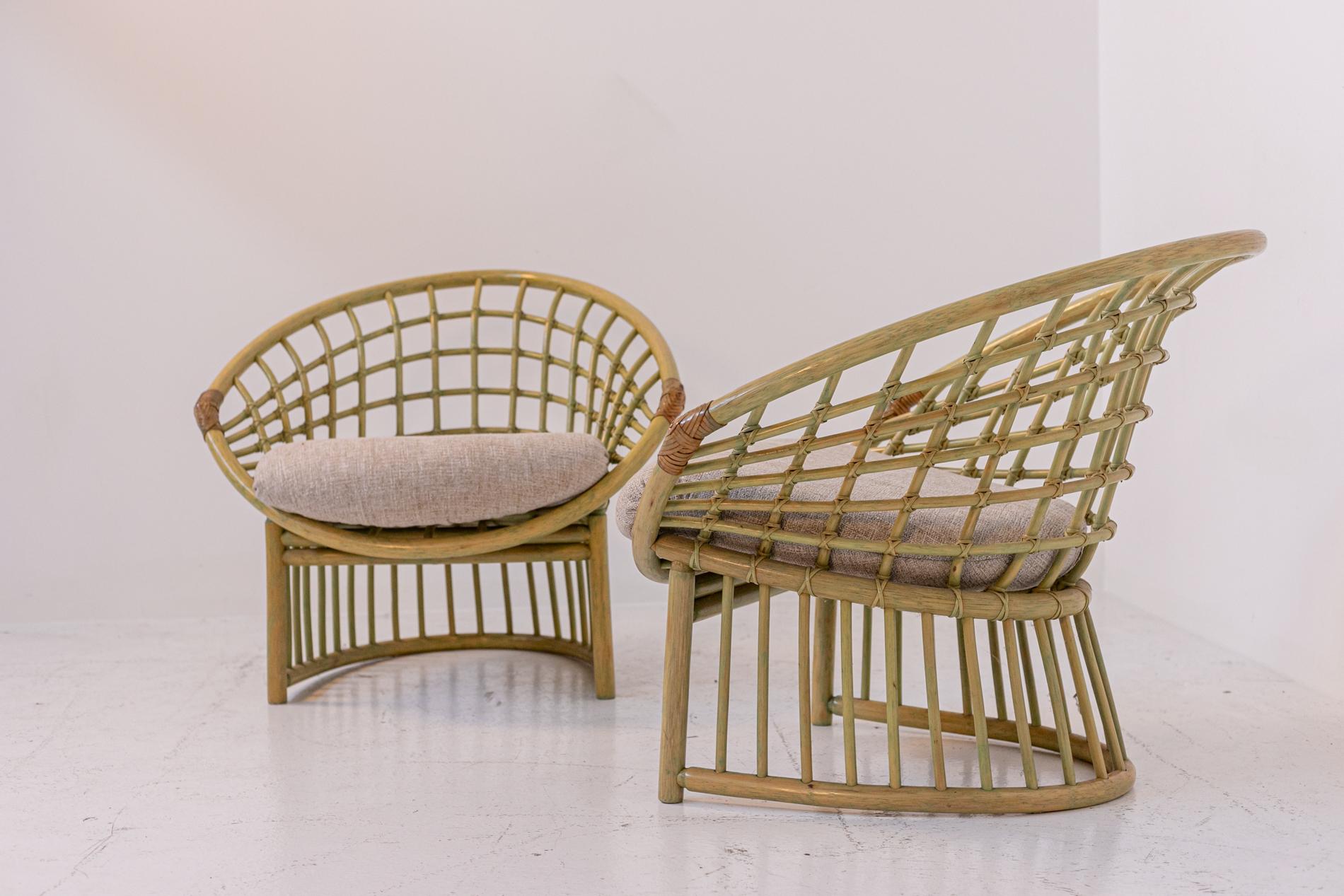 Pair of Large Italian Bamboo and Rattan Armchairs 3