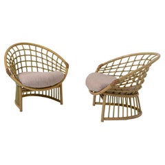 Pair of Large Italian Bamboo and Rattan Armchairs
