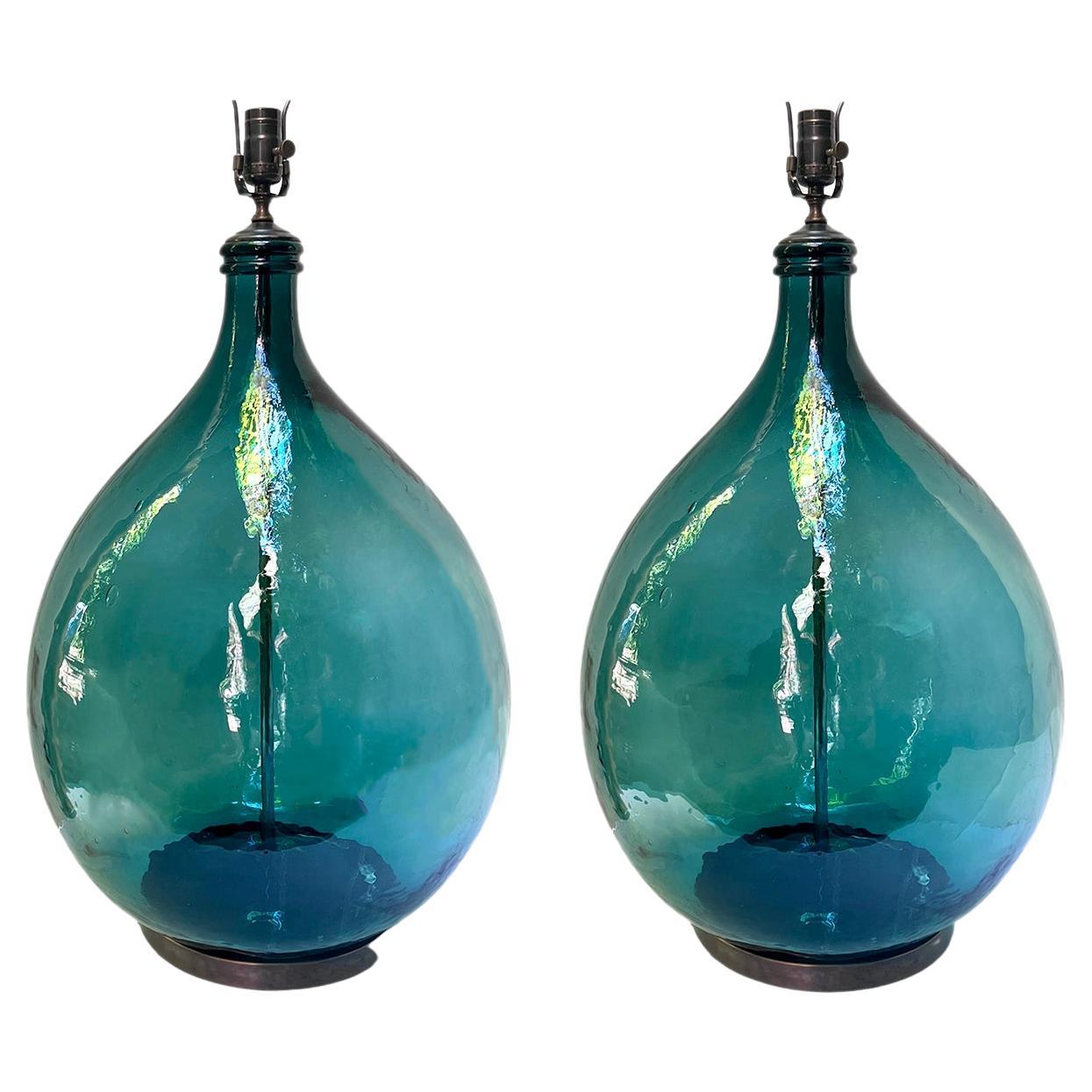 Pair of Large Italian Blown Glass Lamps For Sale