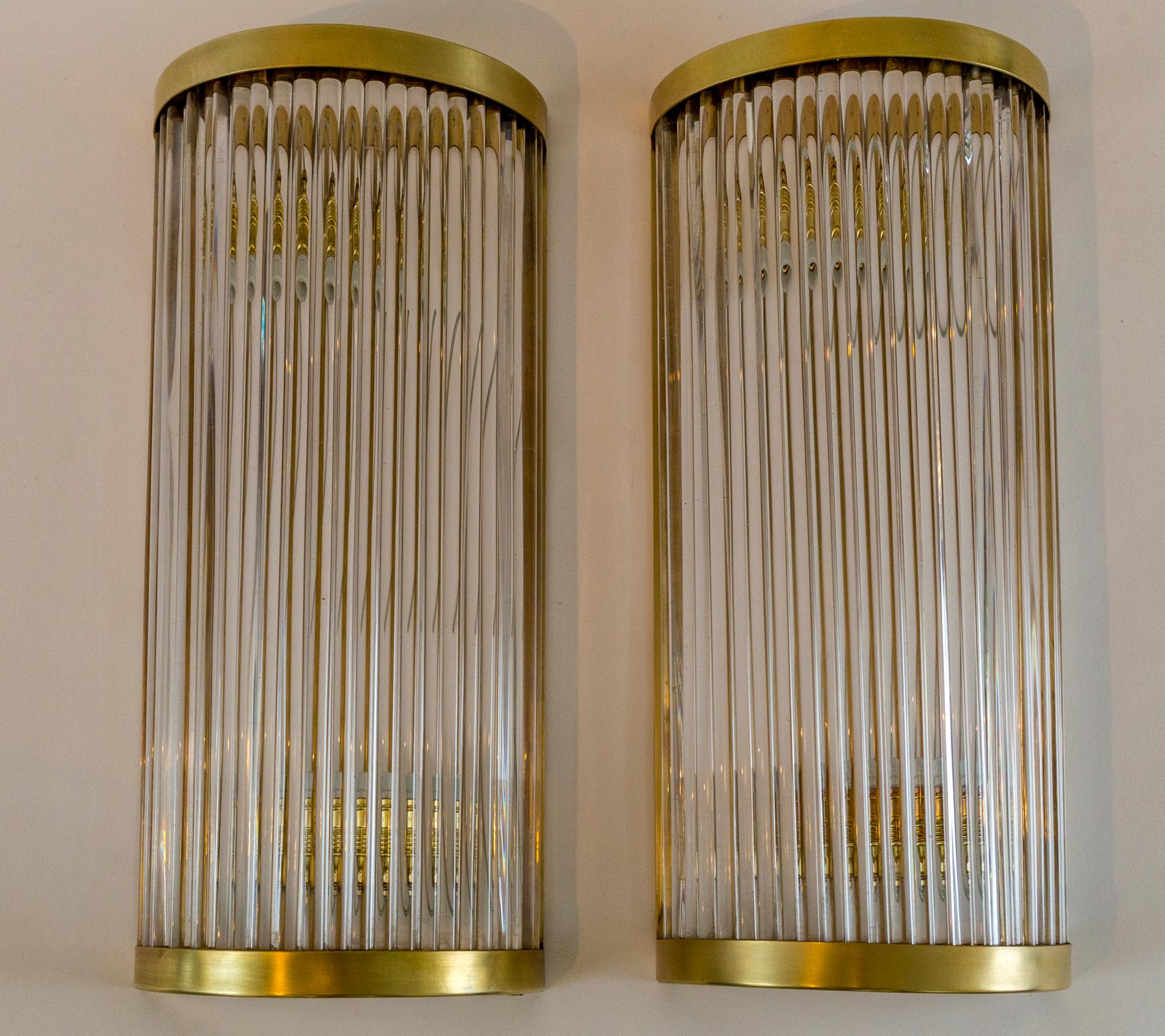 Pair Of Large Italian Brass Venini Style Wall Lights, Contemporary, UL Certified For Sale 1