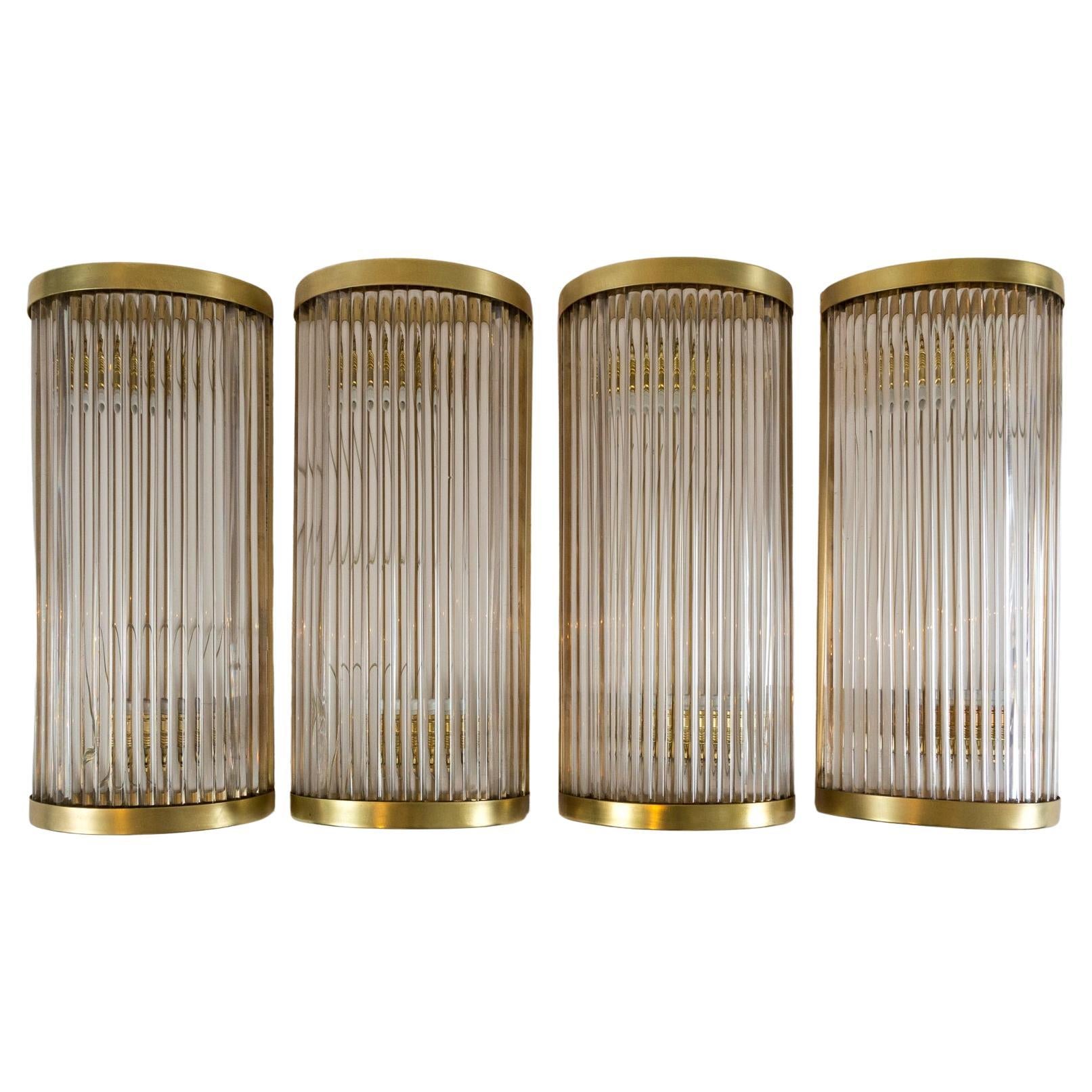 Pair Of Large Italian Brass Venini Style Wall Lights, Contemporary, UL Certified