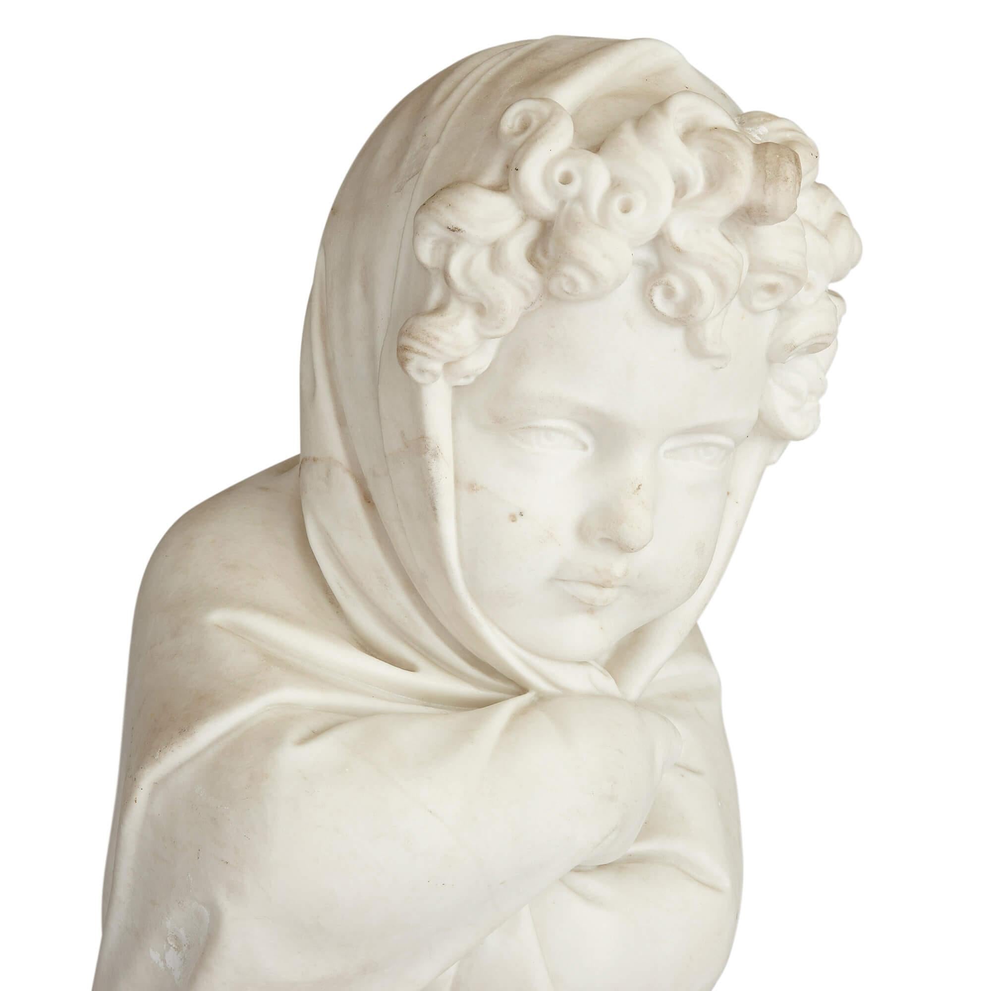 Paire de grandes sculptures italiennes Putti en marbre de Carrare par Stampanoni Bon état - En vente à London, GB