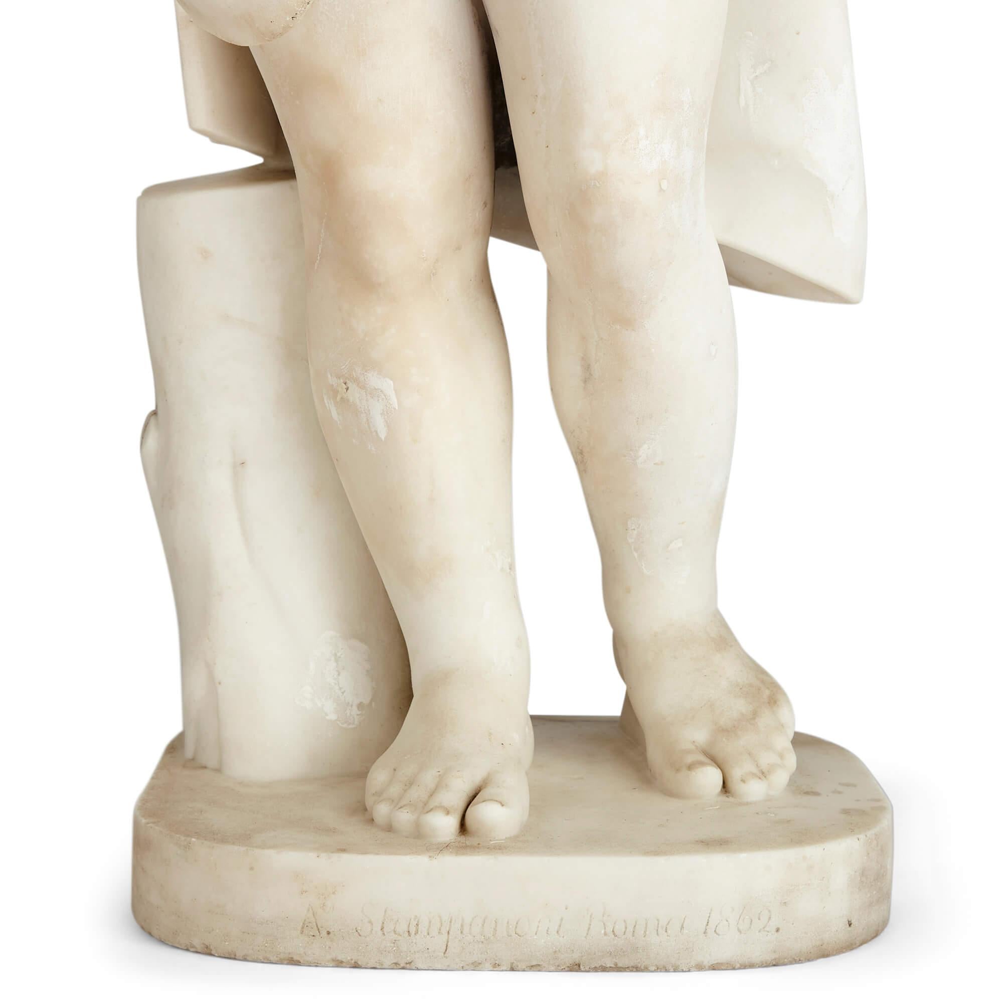 Paire de grandes sculptures italiennes Putti en marbre de Carrare par Stampanoni en vente 1