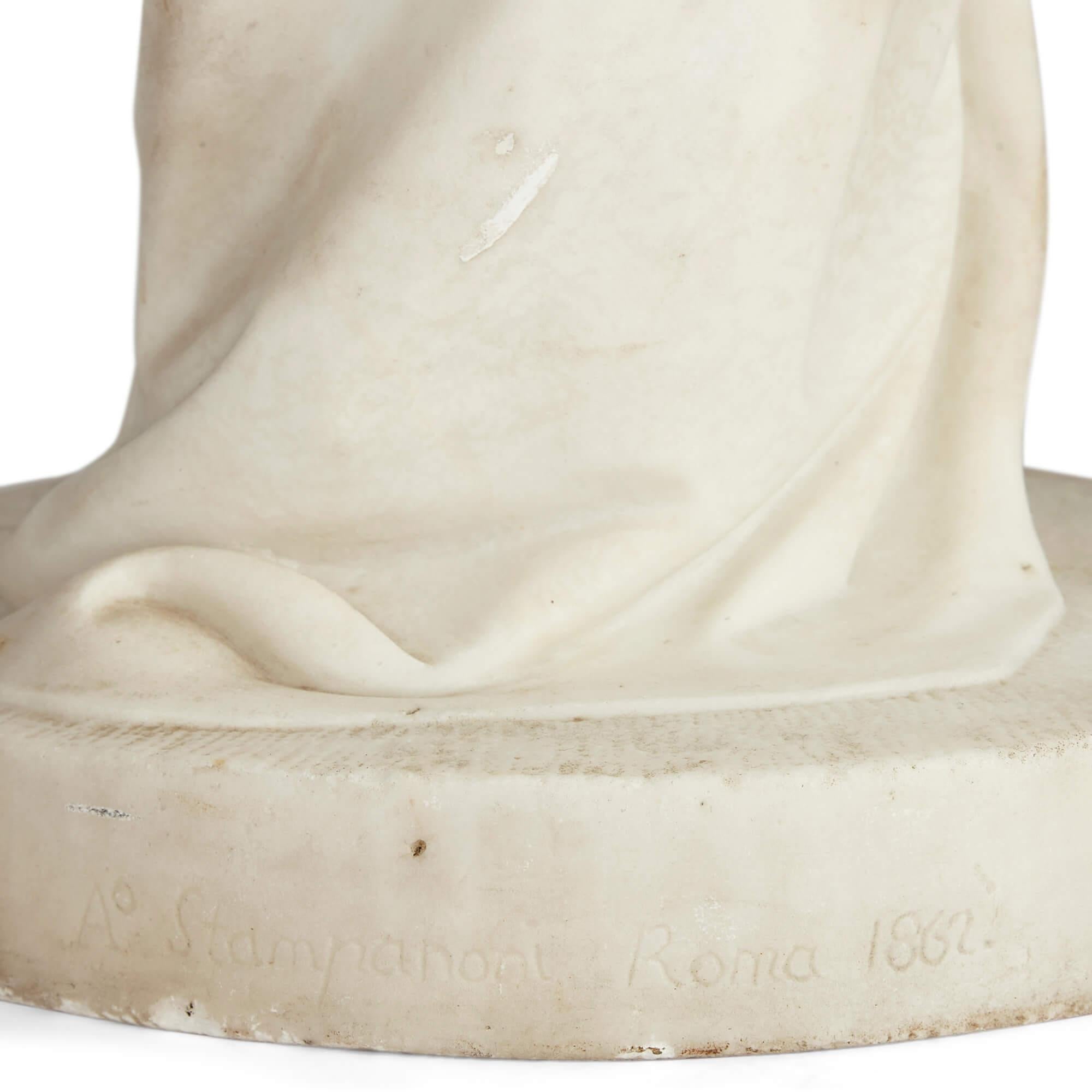 Pareja de grandes esculturas italianas Putti de mármol de Carrara de Stampanoni en venta 1