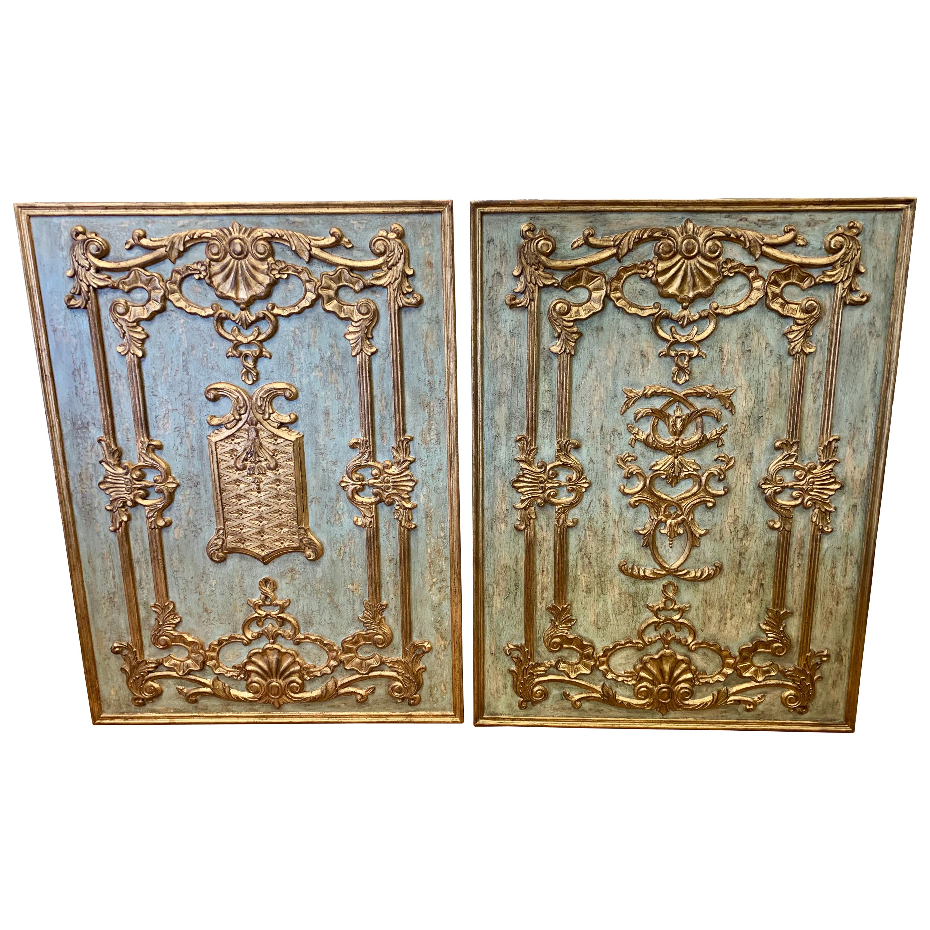 Pair of Large Italian Carved Giltwood Boiserie Architectural Panels