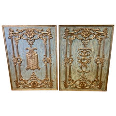 Vintage Pair of Large Italian Carved Giltwood Boiserie Architectural Panels