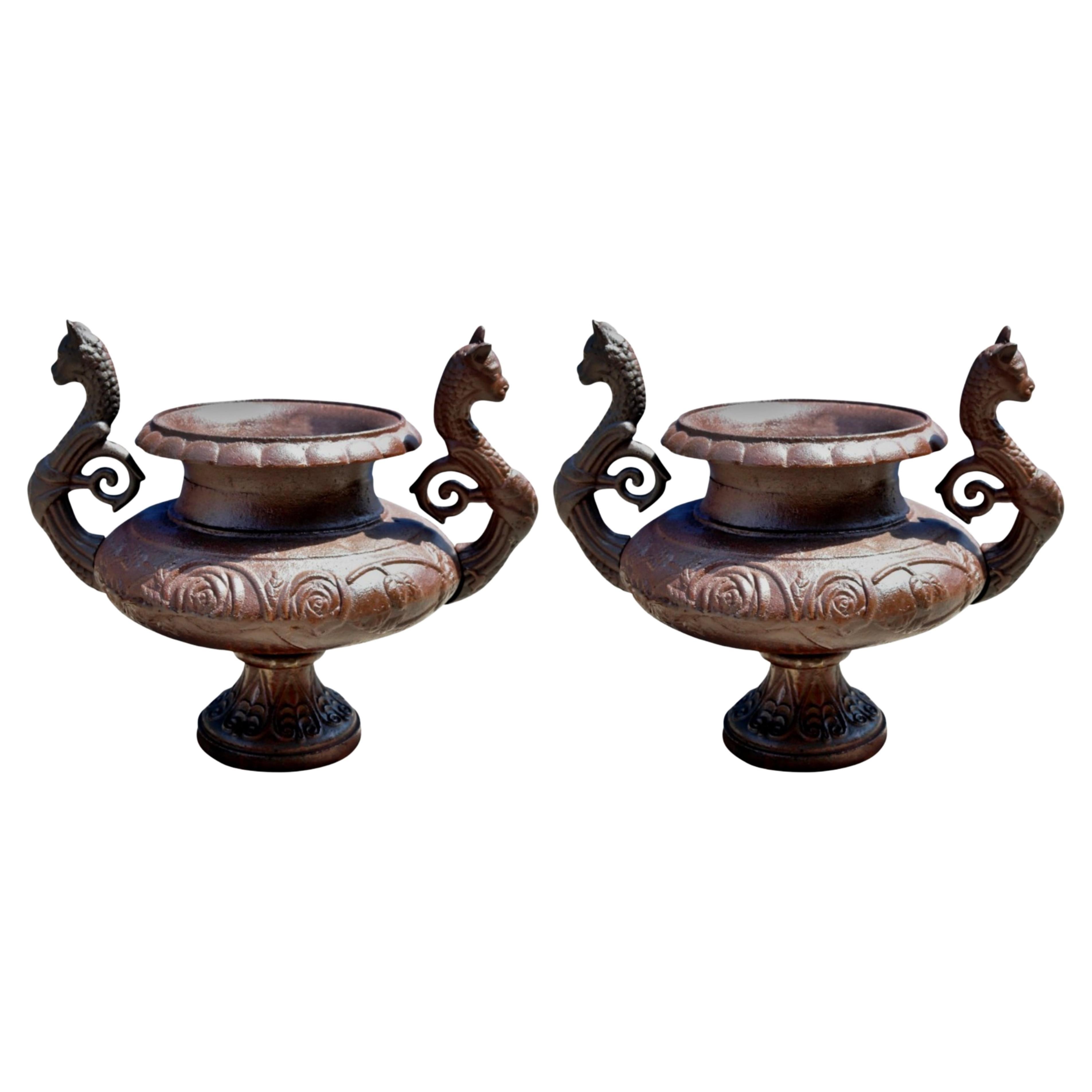 Pair of Large Italian Cast Iron Goblets End 19th Century