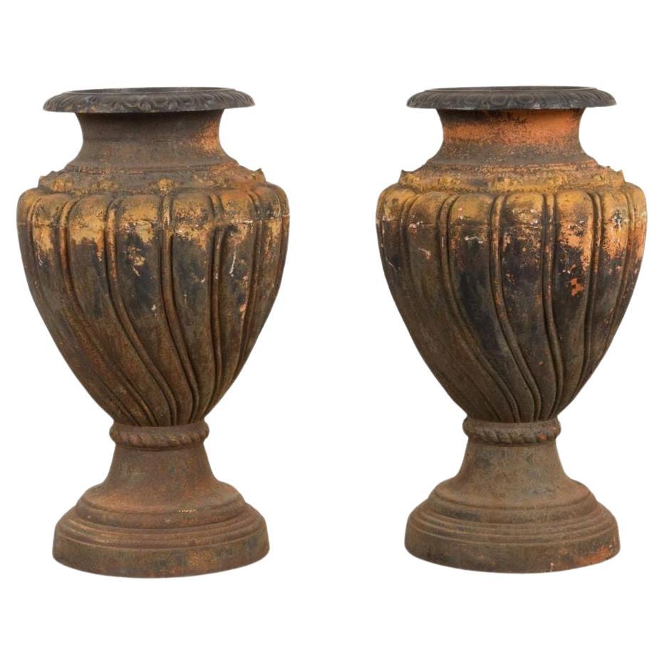 Pair of Large Italian Cast Iron Urns, c. 1900's For Sale