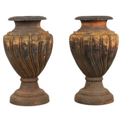 Antique Pair of Large Italian Cast Iron Urns, c. 1900's
