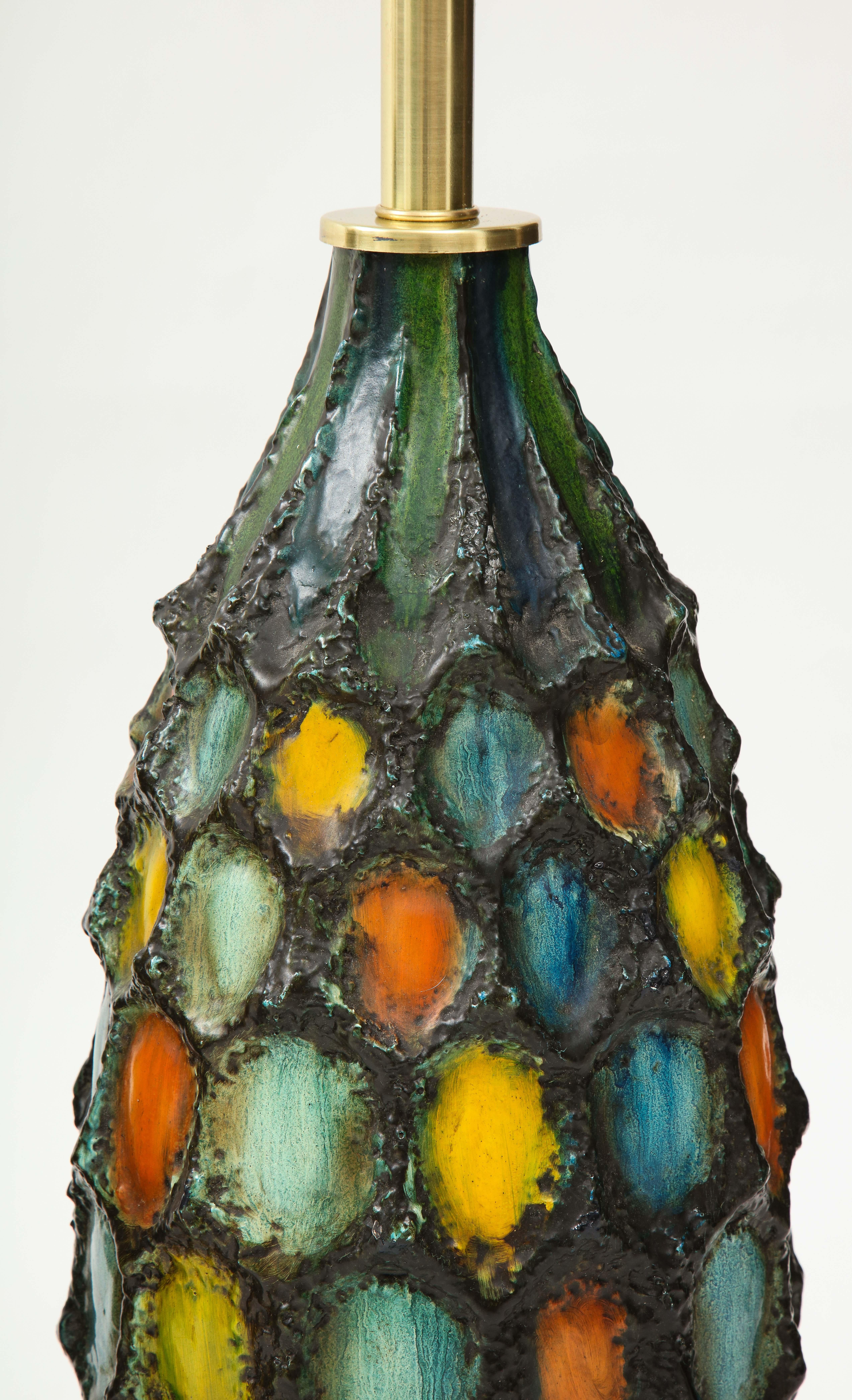 Brass Pair of Large Italian Ceramic Lamps