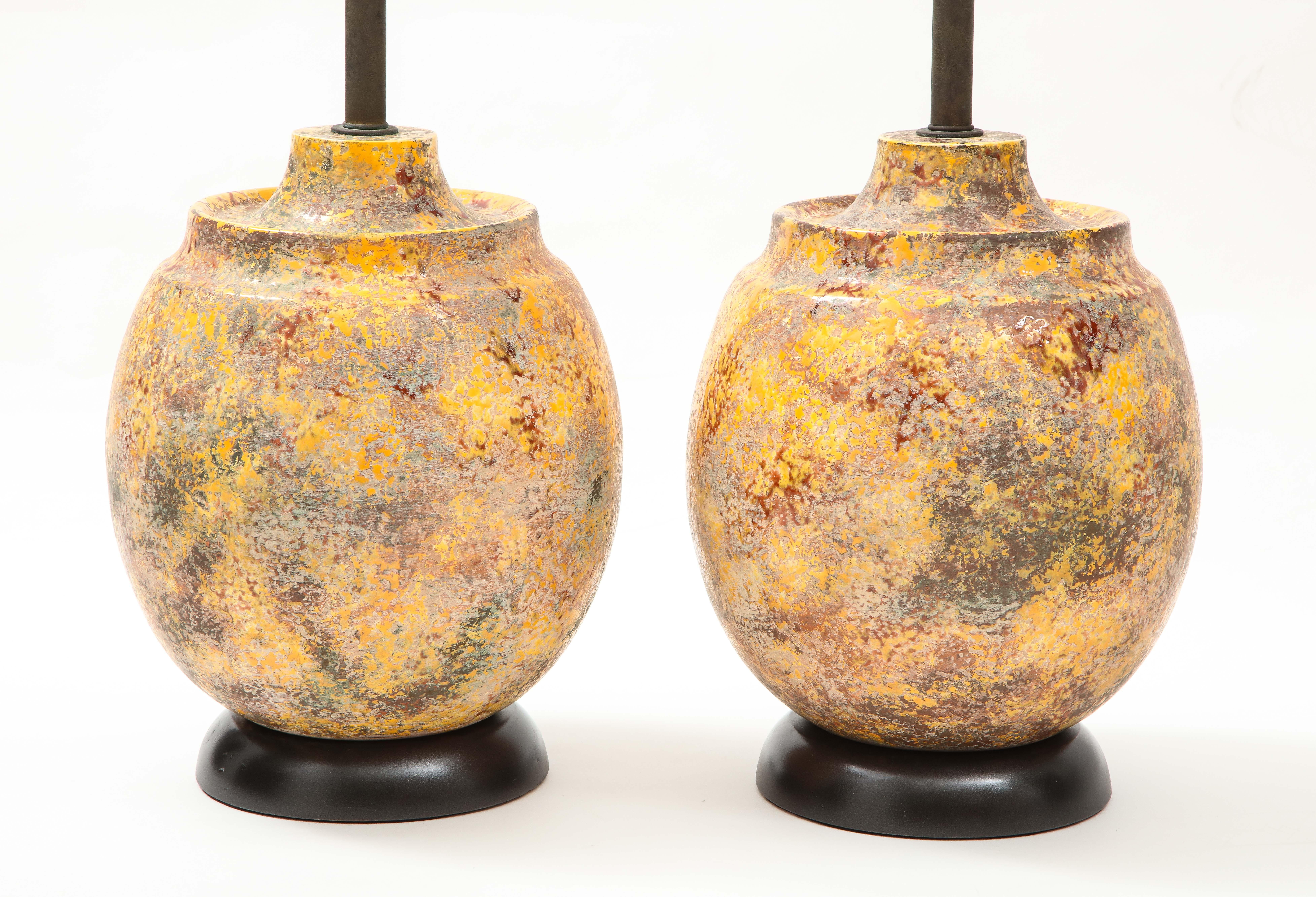 Mid-20th Century Pair of Large Italian Ceramic Lamps with a 