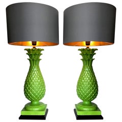 Vintage Pair of Large Italian Ceramic Pineapple Lamps