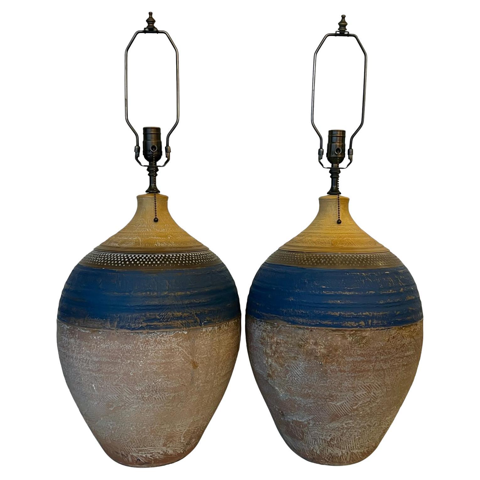 Pair of Large Italian Midcentury Ceramic Table Lamps For Sale