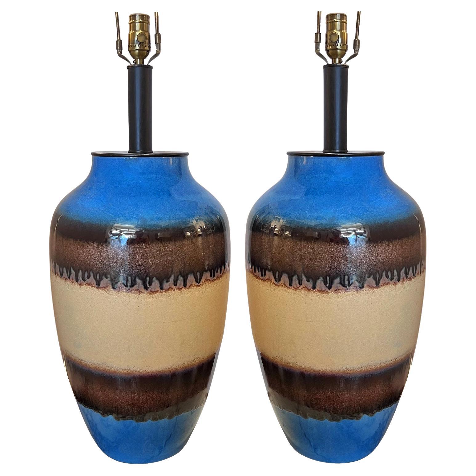 Pair of Large Italian Ceramic Table Lamps For Sale