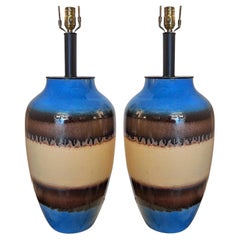 Retro Pair of Large Italian Ceramic Table Lamps