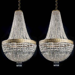 Pair of Large Italian Crystal Chandeliers Empire Style, 20th Century
