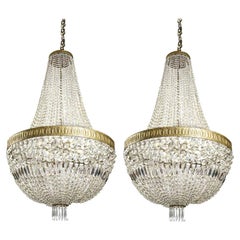 Pair of Large Italian Crystal Chandeliers Empire Style, 20th Century