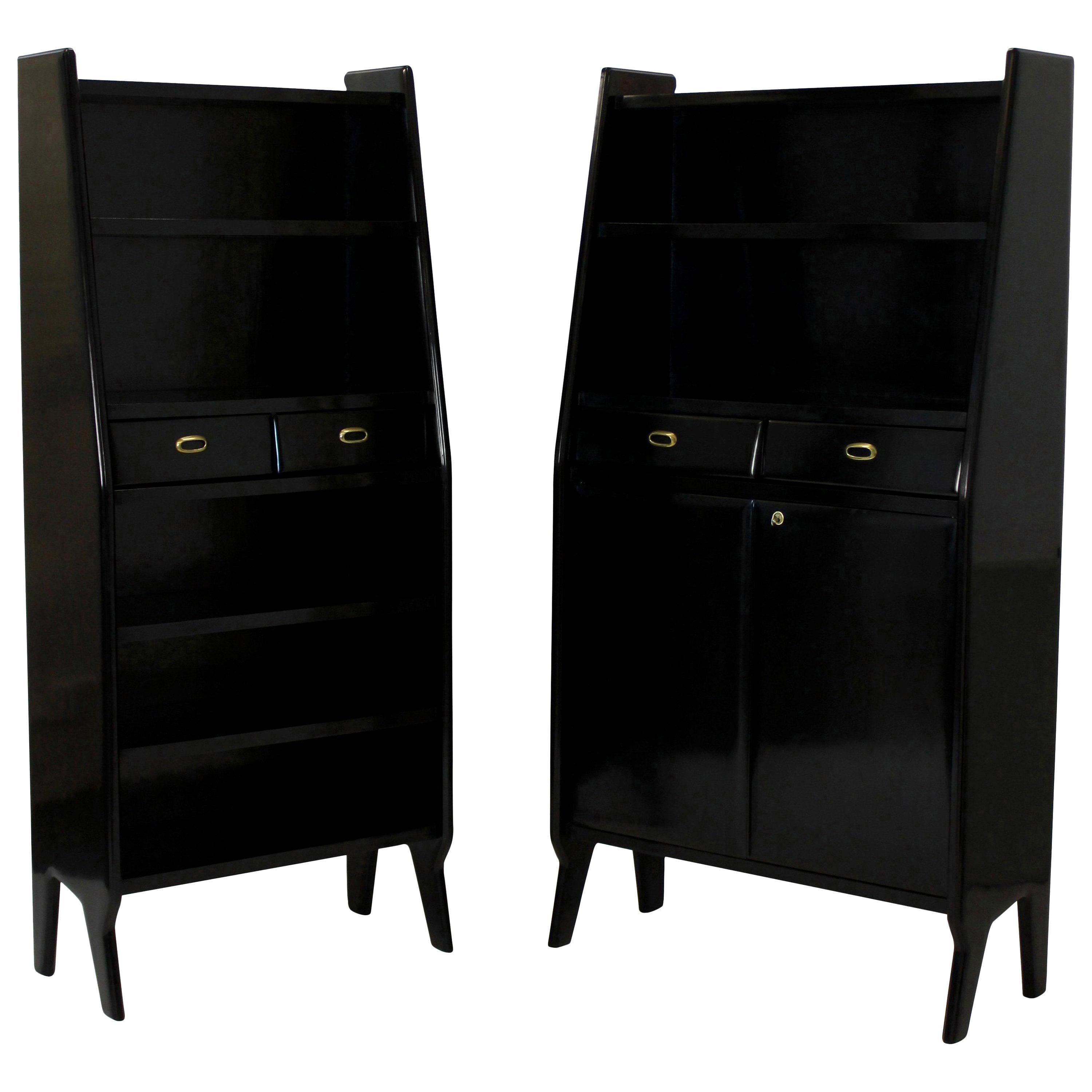 Pair of Large Italian Ebonized Architectural Bookcases